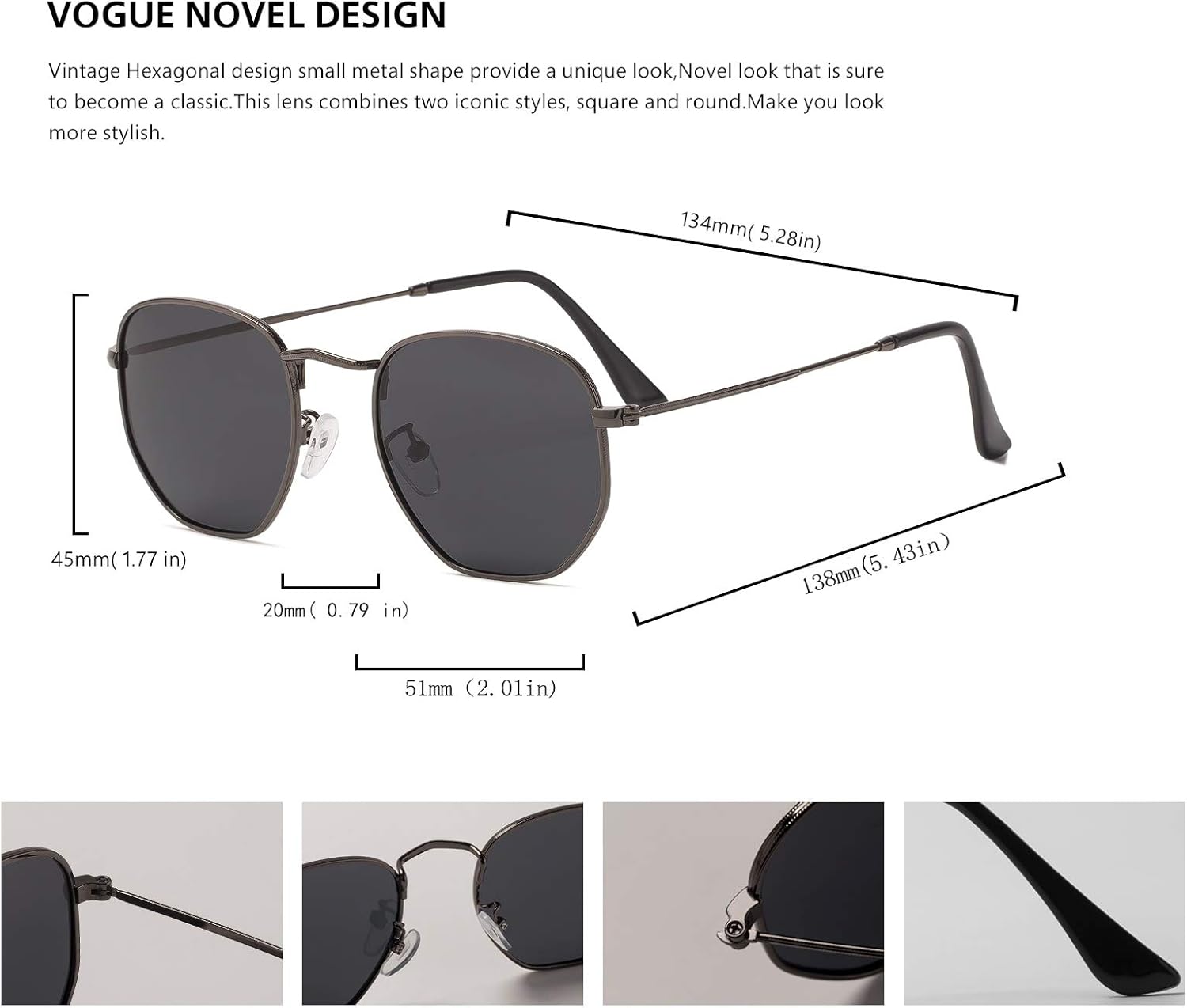 Hipster Hexagonal Polarized Sunglasses Men Women Geometric Square Small Vintage Metal Frame Retro Shade Glasses - Image 5