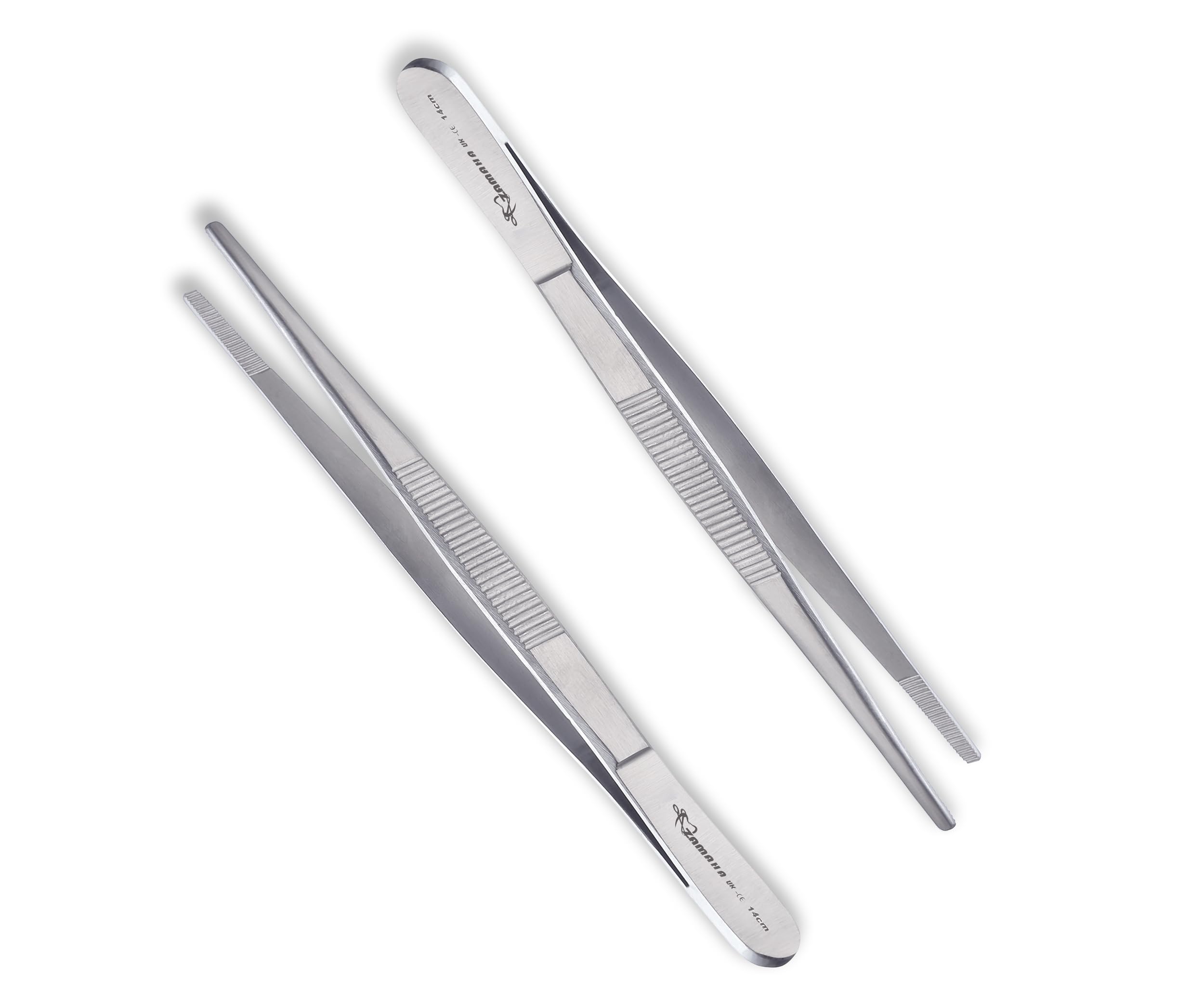 Stainless Steel Cooking Tweezers, 14 cm Fine Tweezers with Serrated Tips for Cooking, Grilling, Baking (2 pcs)