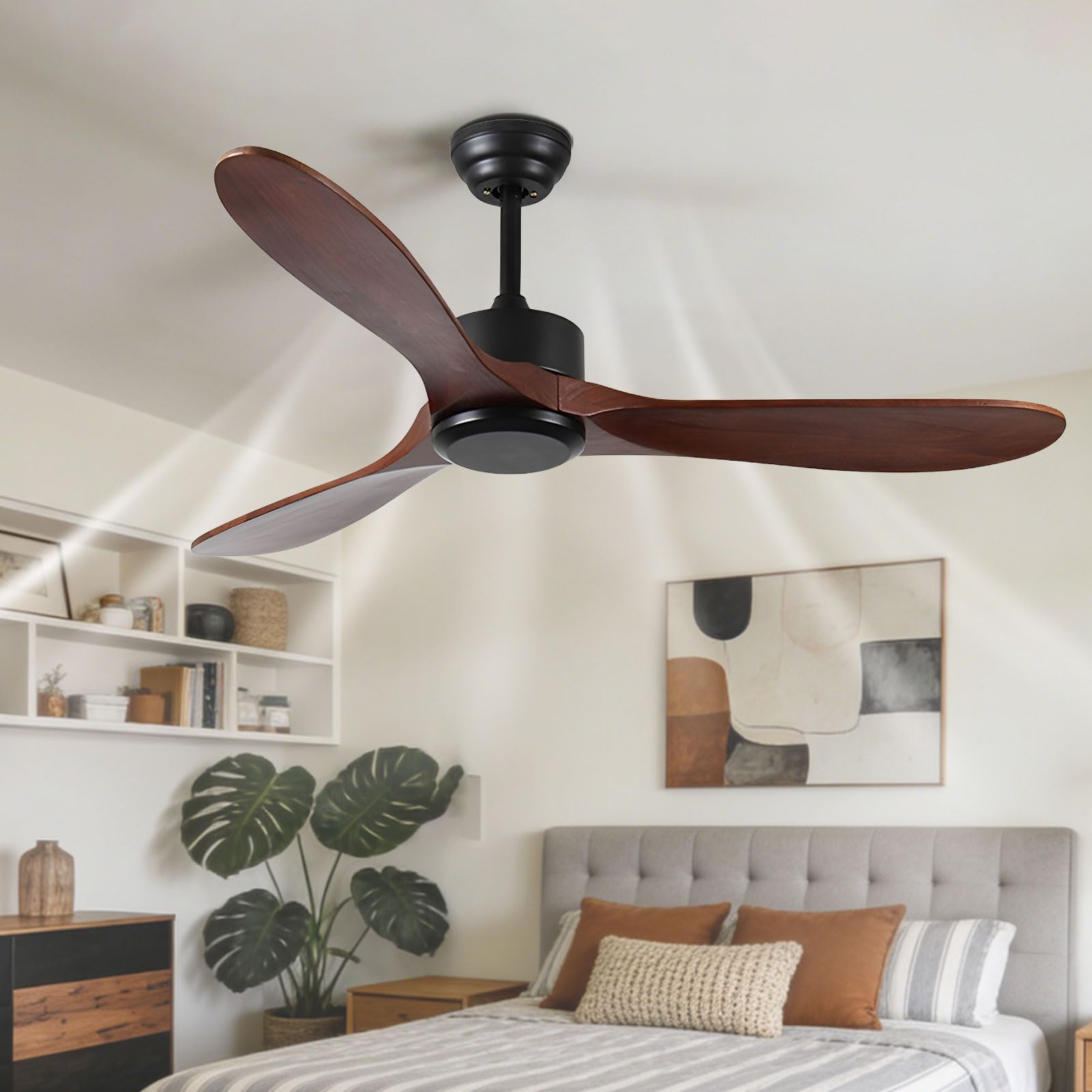 Ventiladores de Techo Inteligentes Modernos con Control Remoto/aplicación/Voz, 6 velocidades, silenciosos, de Madera, sin Luces, de Perfil bajo, para Dormitorio/casa de Campo/Patio