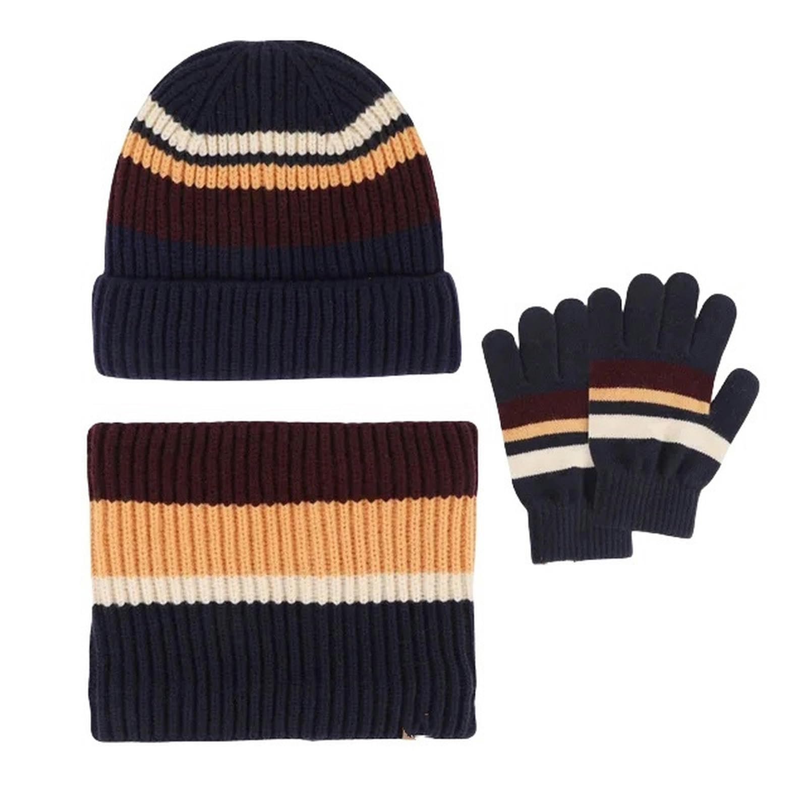 Zonto Wintermütze Schal Handschuh-Sets Kinder Winterhut Handschuhe Schal Set Girls Kinderhut Wolle Gestrickt Plüsch Ausgekleidetem Handschuhset Set-Stil 1 Marineblau