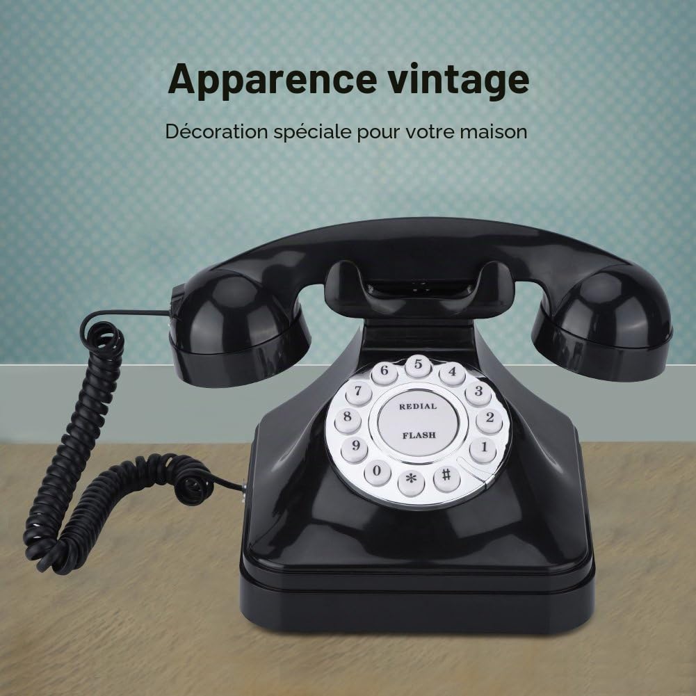 Téléphone rétro, téléphone fixe à l'ancienne, téléphone multifonction vintage en plastique, téléphone fixe à fil rétro, flash, nouvelle numérotation et réservation (fonctionnement à une lignoirne)