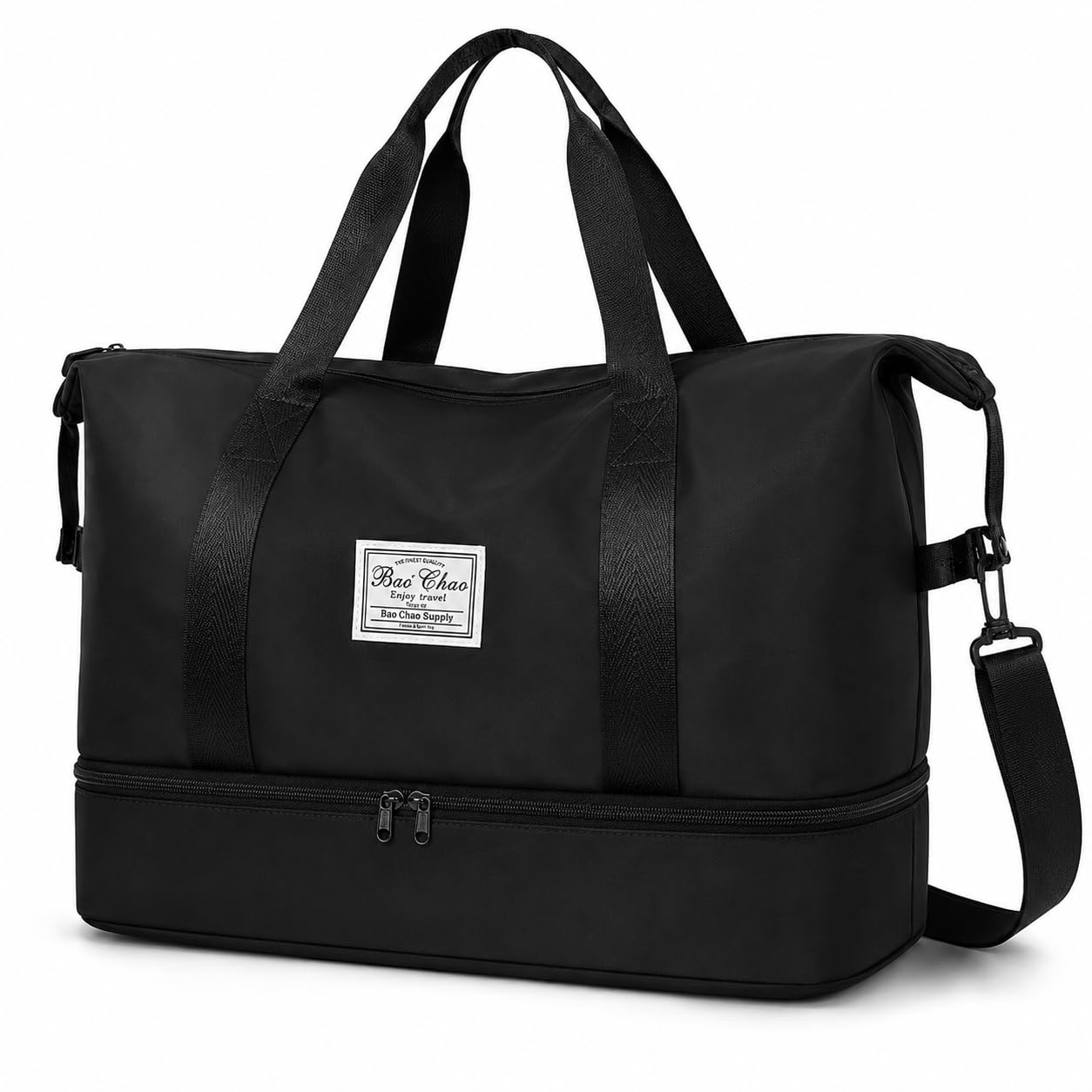 Expandable Travel Duffle Bag for Women with Shoe Compartment, Foldable Carry On Travel Bag, Lightweight Overnight Weekender, Hospital Delivery Luggage Bag - Black-image-5