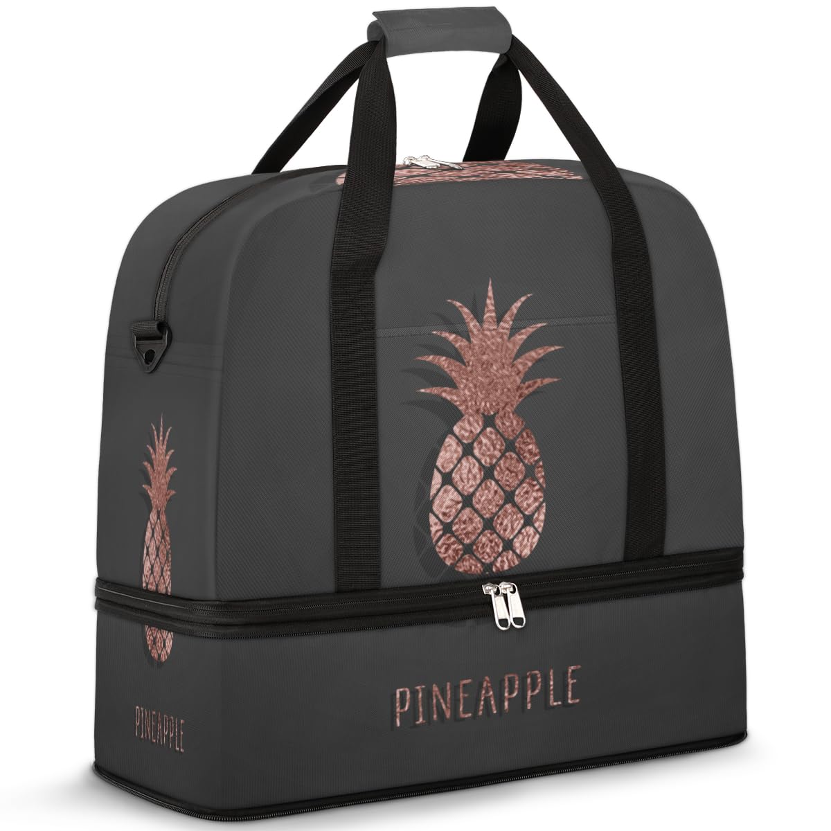 Bolsa de viaje plegable con diseño de piña, bolsa de fin de semana de 47 l con funda de carrito para el hombro, bolsa de mano separada para deportes, gimnasio, viajes, multicolor, 47L, Bolsa de viaje