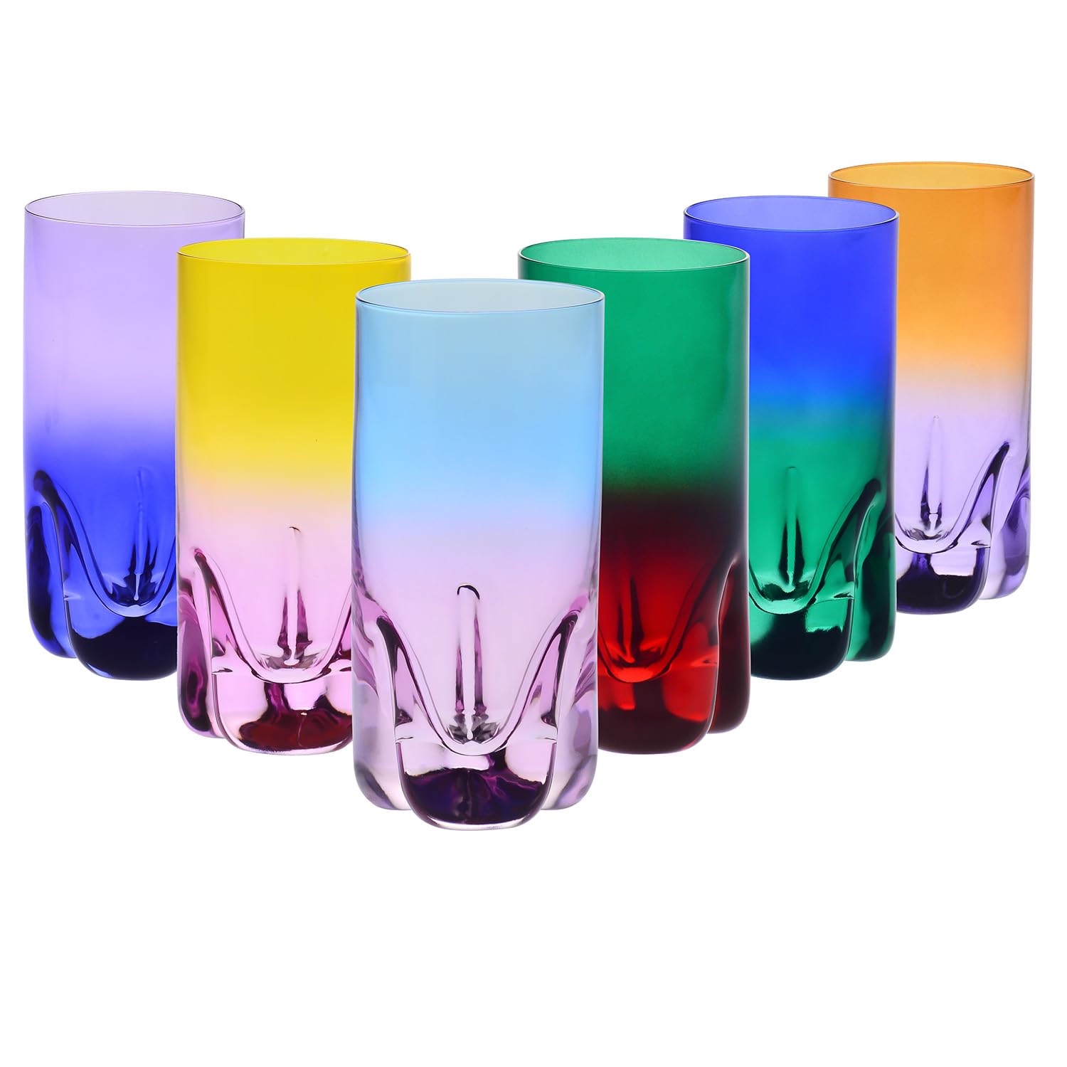 Krosno – Verres pour cocktails, eau et jus 300 ml – Lot de 6 pièces en 6 couleurs uniques – Collection Aurora – Cristal sans plomb – Peints à la main