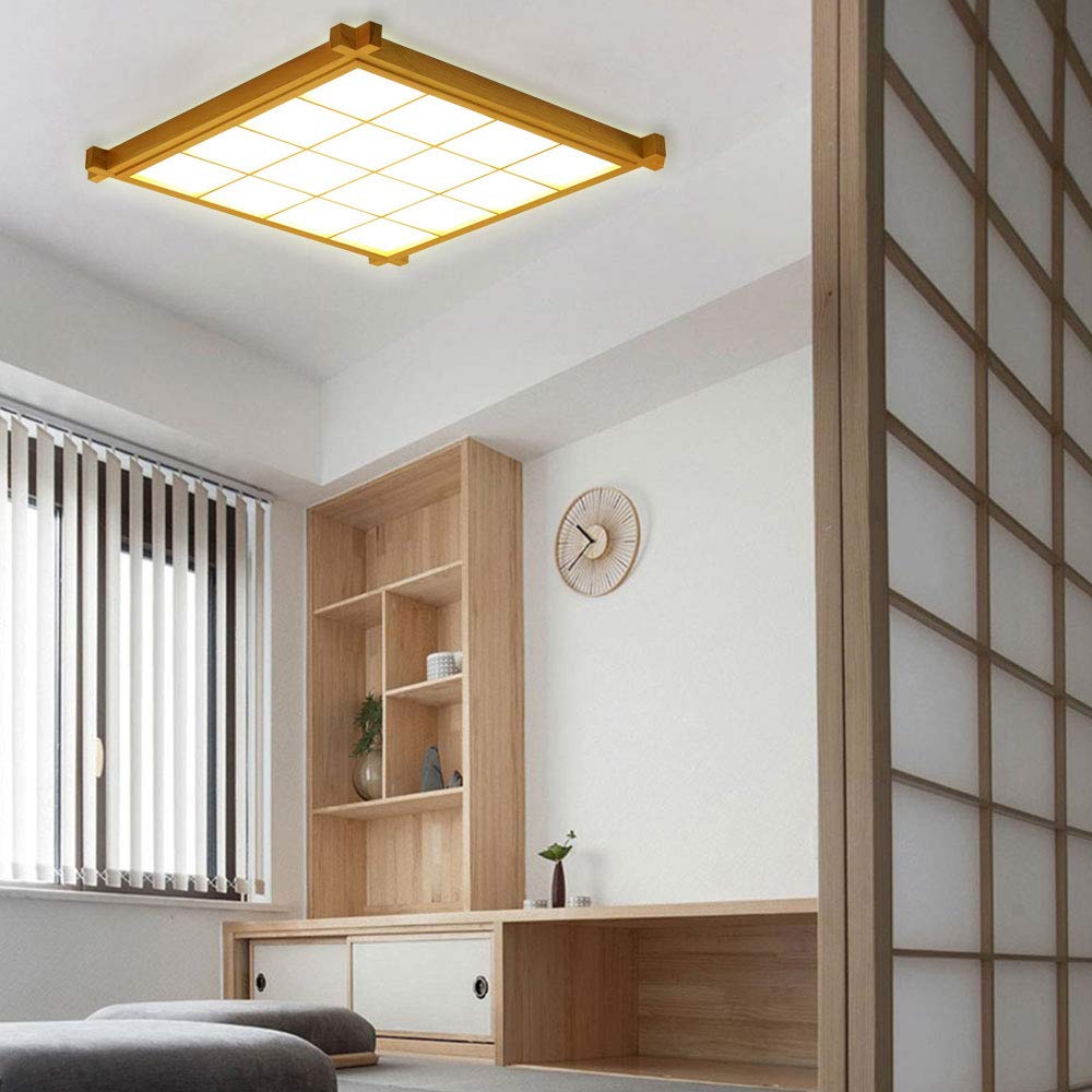 Lámpara LED de techo, Luces De Estilo Japonés Con Tatami Estudio Luces Nórdicas Led Plafón de techo De Madera Maciza Dormitorio Personalizado Iluminación Creativa [Clase de eficiencia energética A++]