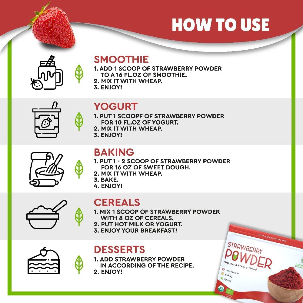 Organic Freeze Dried Strawberry Powder 8 oz | USDA Certified | Vegan Vitamin Food | Natural Organic Fruit Powder - Image 4