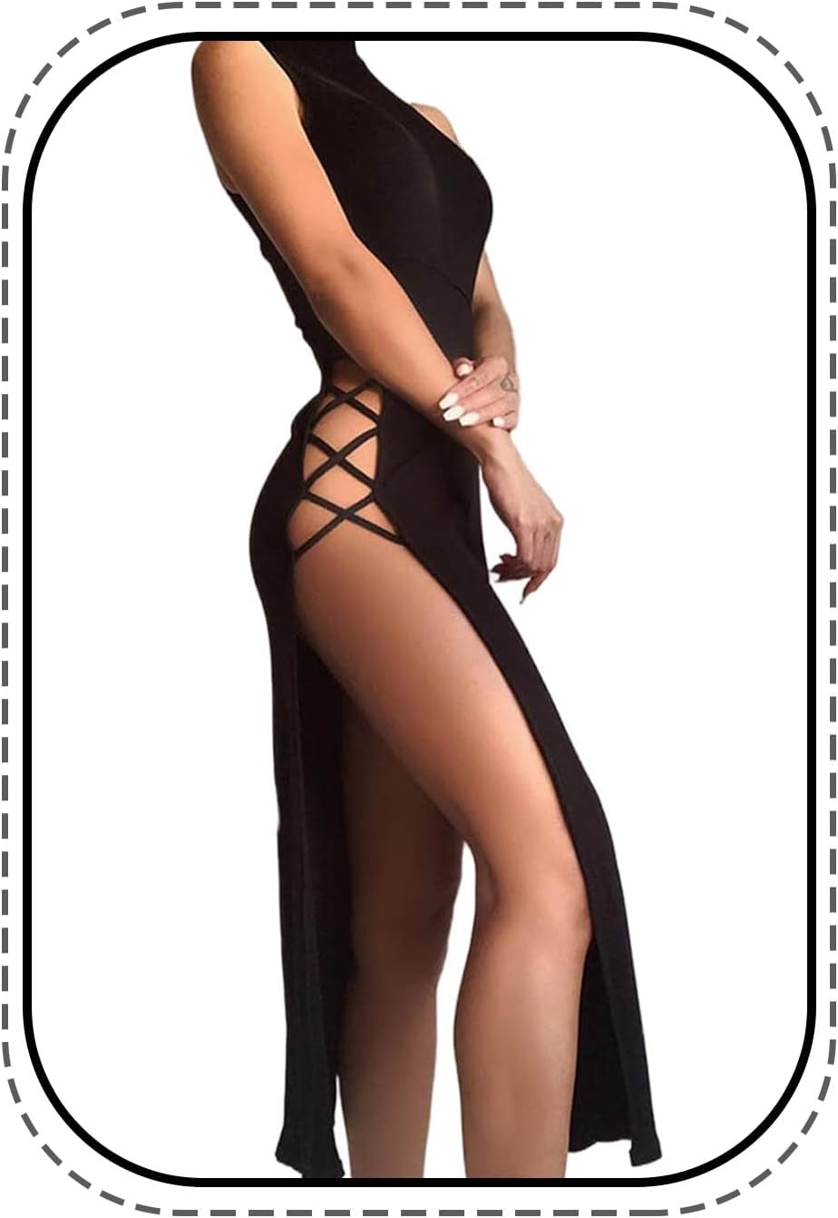 EVILD Sexy Cutout Bodycon Dress Sleeveless High Slit Long Dress Party Bandage Cami Dresses Fit Club Dress for Women