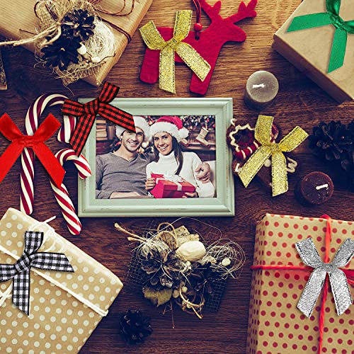 Slok 100 Pieces Gold Silver Glitter Bows Green Red Christmas Gingham Bow Mini Checked Ribbon Bow Buffalo Plaid Bowknot For Gift Decorations Diy Craft Holiday Decor(6 Colors) #TOP4