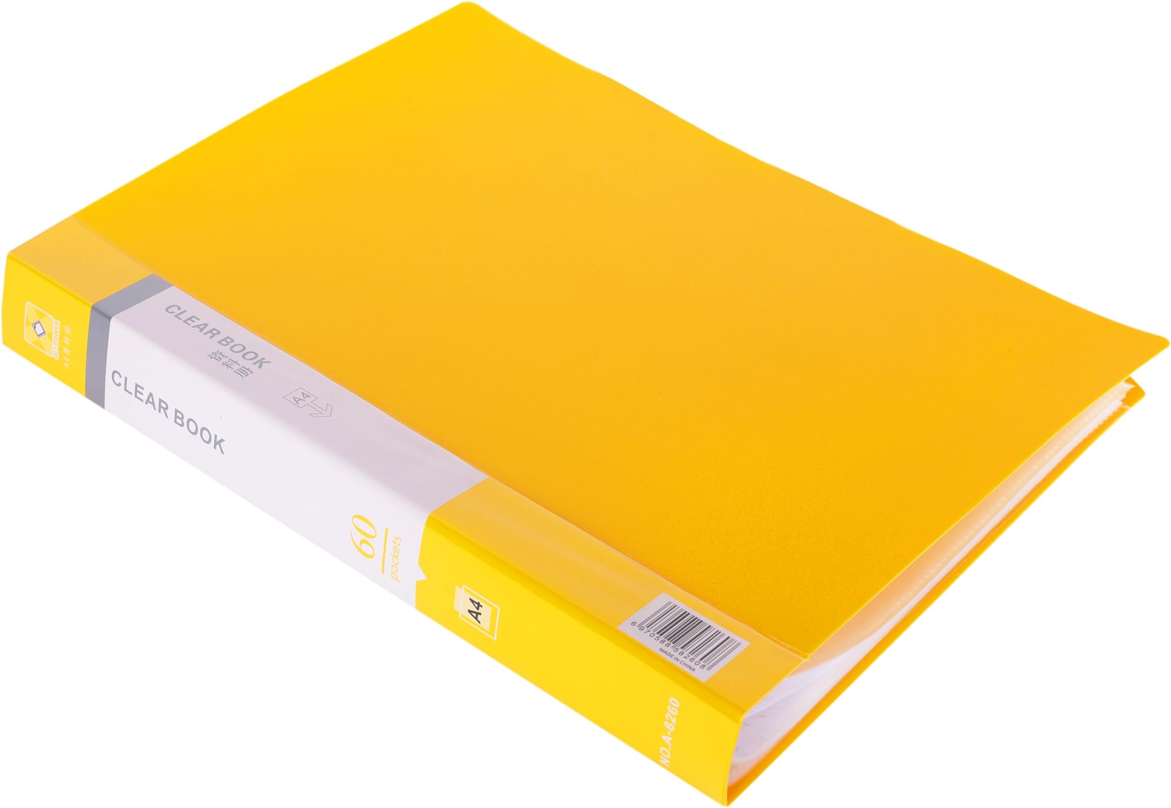 A4 Clear Book Display File | 60 Pockets | Premium PP Plastic | Transparent Inner Sleeves | Document Organizer for Office, School & Home (Yellow)