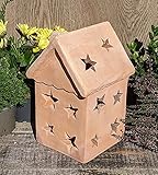 Haus 25 cm hoch, beleuchtbar aus Terracotta Deko Garten Weihnachten Stern Motiv Lebkuchenhaus Windlicht