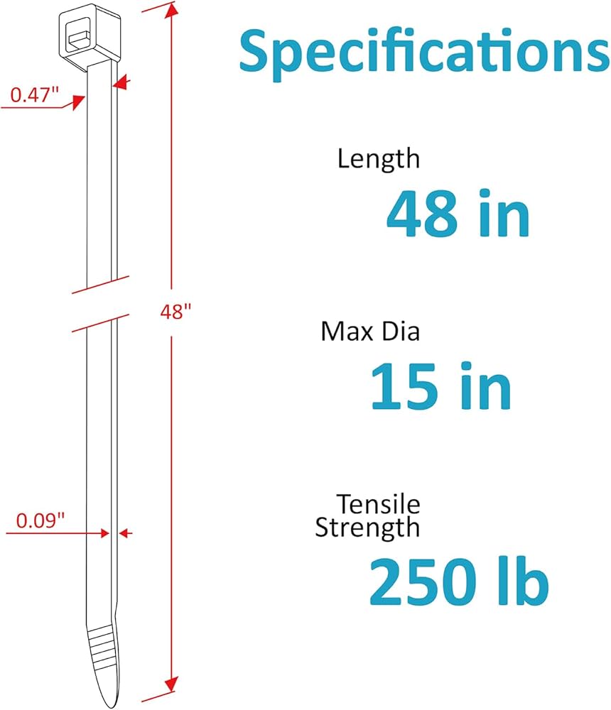 Amazon.com: Large Zip Ties Heavy Duty Outdoor 48 inch (25 Pack