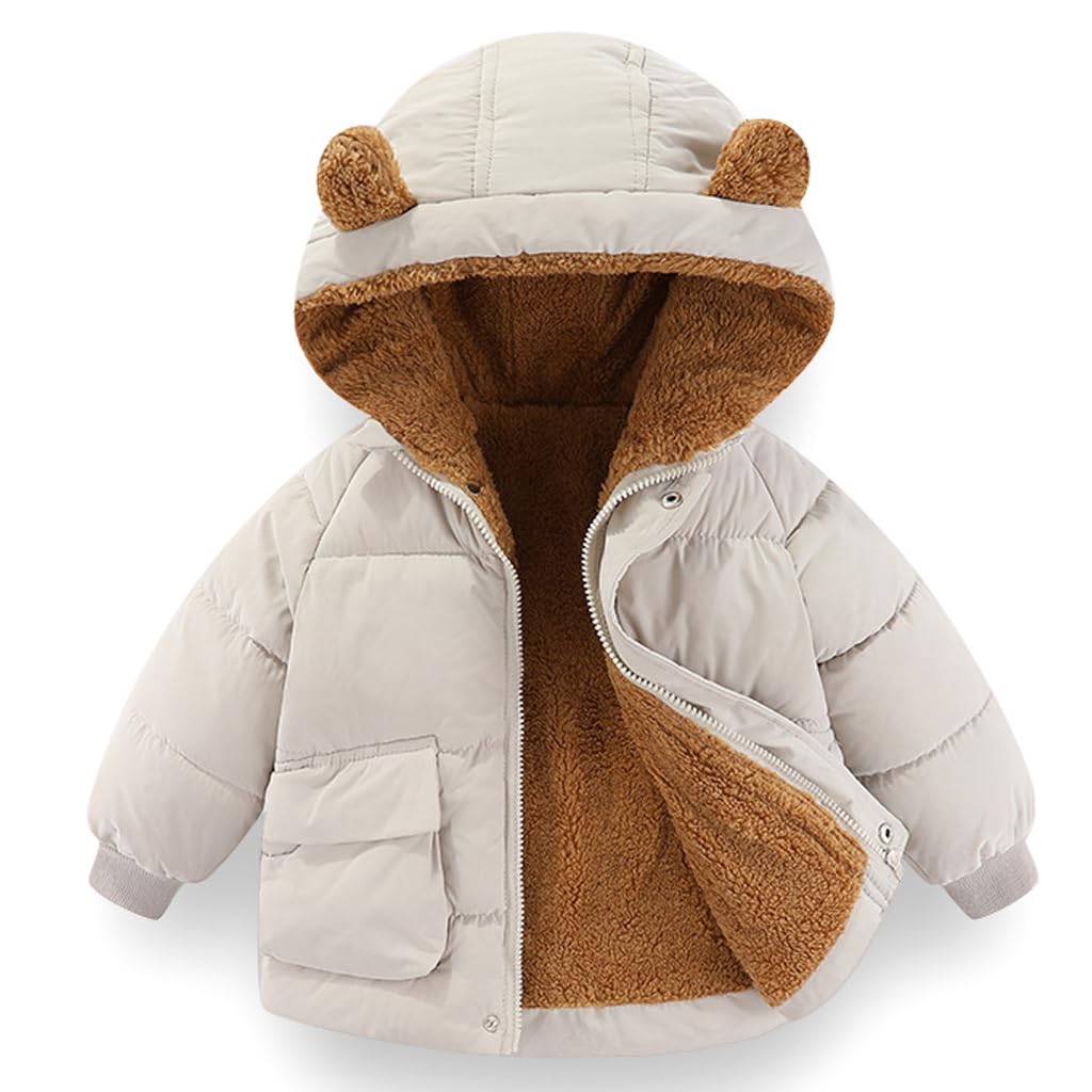 BRONG Niños Niñas Chaqueta De Lana Bebé Oreja Abrigos con Capucha Acolchado Espesar Cremallera CáLido Invierno Abrigo Ropa de Calle