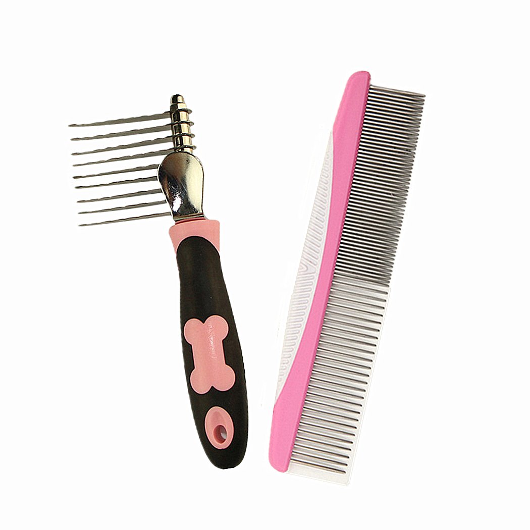 Efivs Arts Set of 2 Pet Grooming Comb Dematting Tools Dog Rake Comb