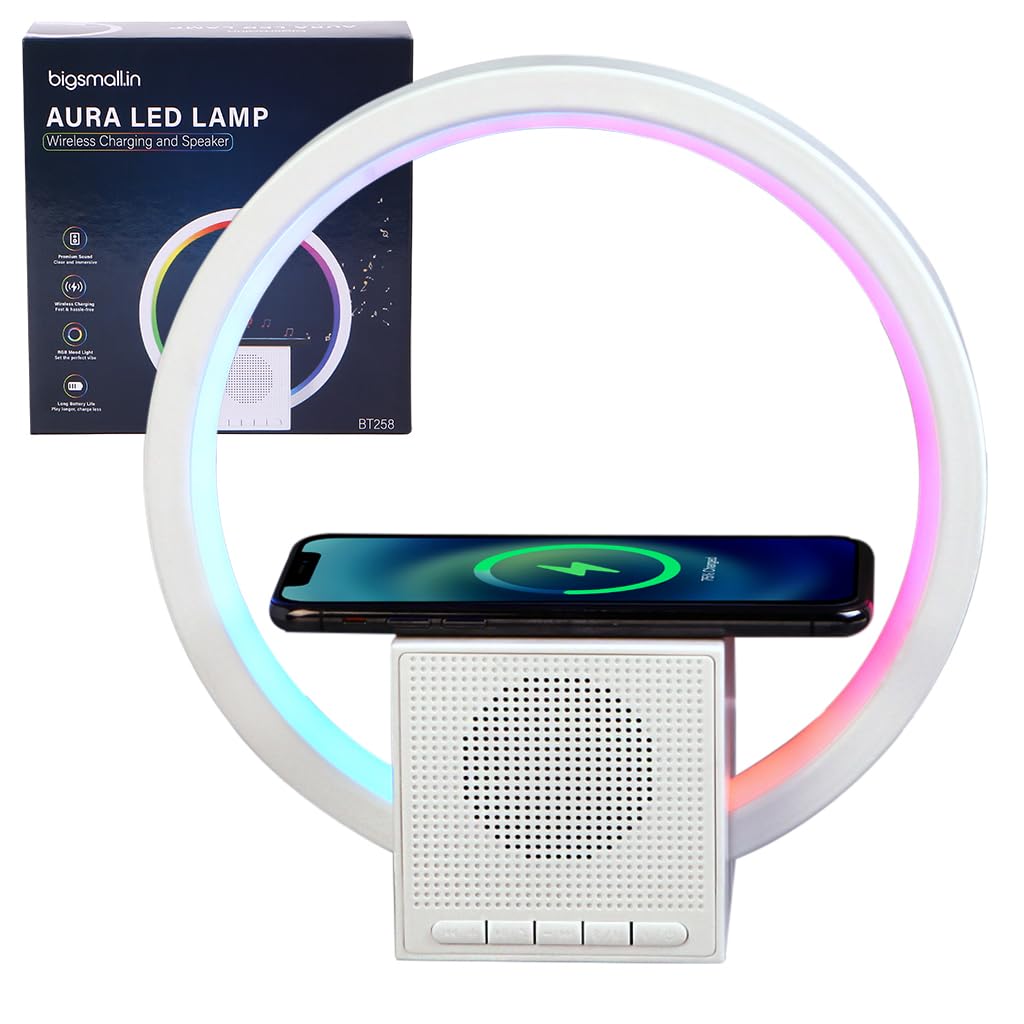 Bigsmall Aura Lamp: Wireless Charger, Smart Bluetooth Speaker Ambient Lighting, Bedside Night Light & Sound Machine – Stylish Desk Lamp & Home Decor for Bedroom & Living Space (BT258) 6-Month Warranty-image-13