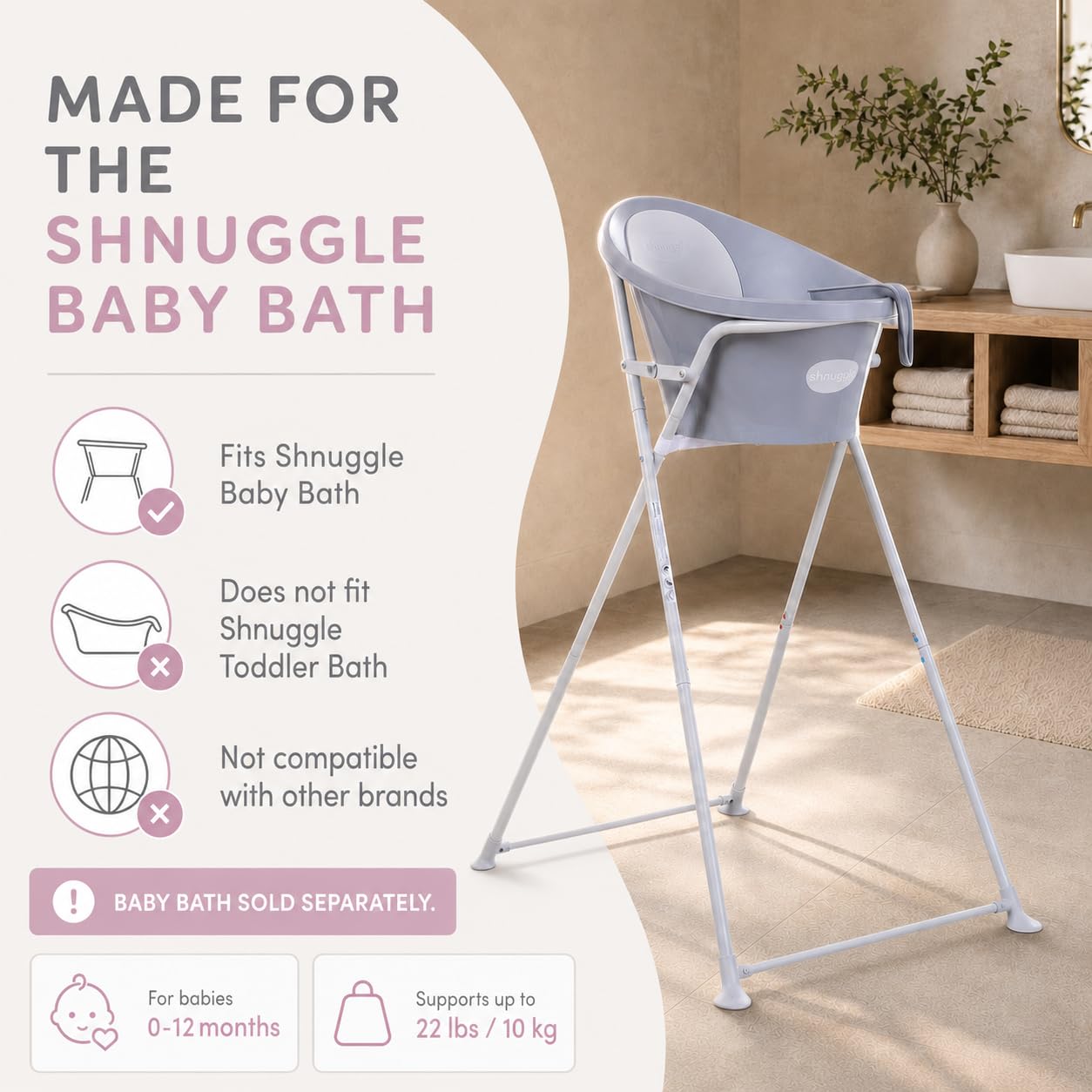 Shnuggle Supporto pieghevole per vasca da bagno per bambini, pieghevole, leggero, facile da riporre, ideale per neonati da 0 a 6 mesi