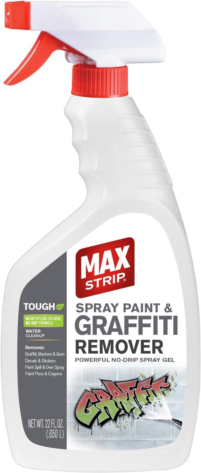 MAX Strip Spray Paint and Graffiti Remover - 22 oz - Powerful No Drip Gel Removes Graffiti, Markers and Gum, Decals and Stickers, Paint Pens and Crayons - No Methylene Chloride No NMP Formula