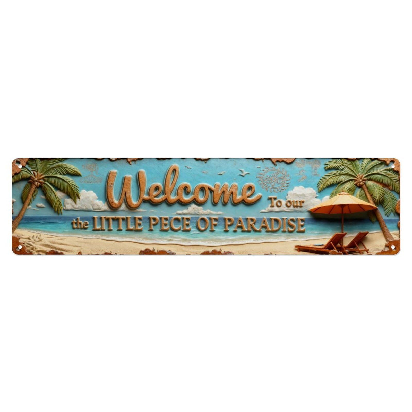 Tropical Beach Scene With Palm Trees Tin Sign Vintage Metal Sign Home Bar Garden Indoor & Outdoor Wall Decor Retro Metal Poster 4x16 Inch