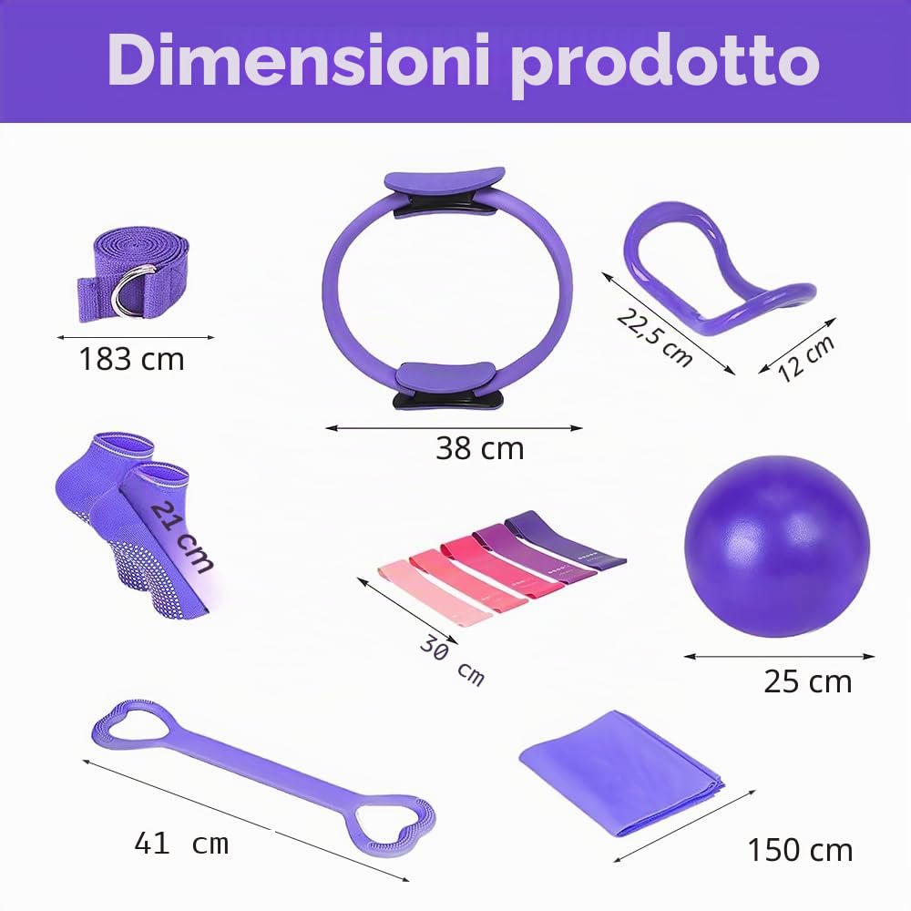 13 Pezzi Pilates Essentials Kit, Kit Pilates Completo, Fitness Ring per Esercizi Interni della, Set da Pilates Cerchio Pilates con Palla Yoga, Cerchia di Pilates per Allenamenti Casa e Studio