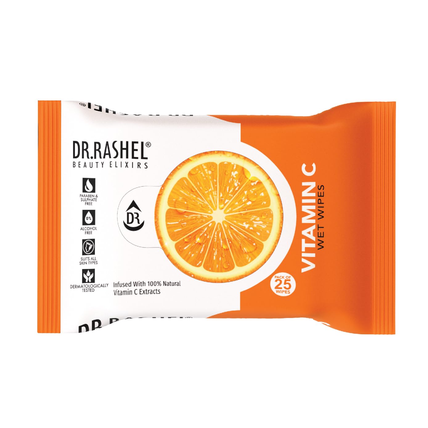 Dr.Rashel Vitamin C Wet Wipes, Pack of 1, Infused with Natural Extracts(25 Wipes)-image-0