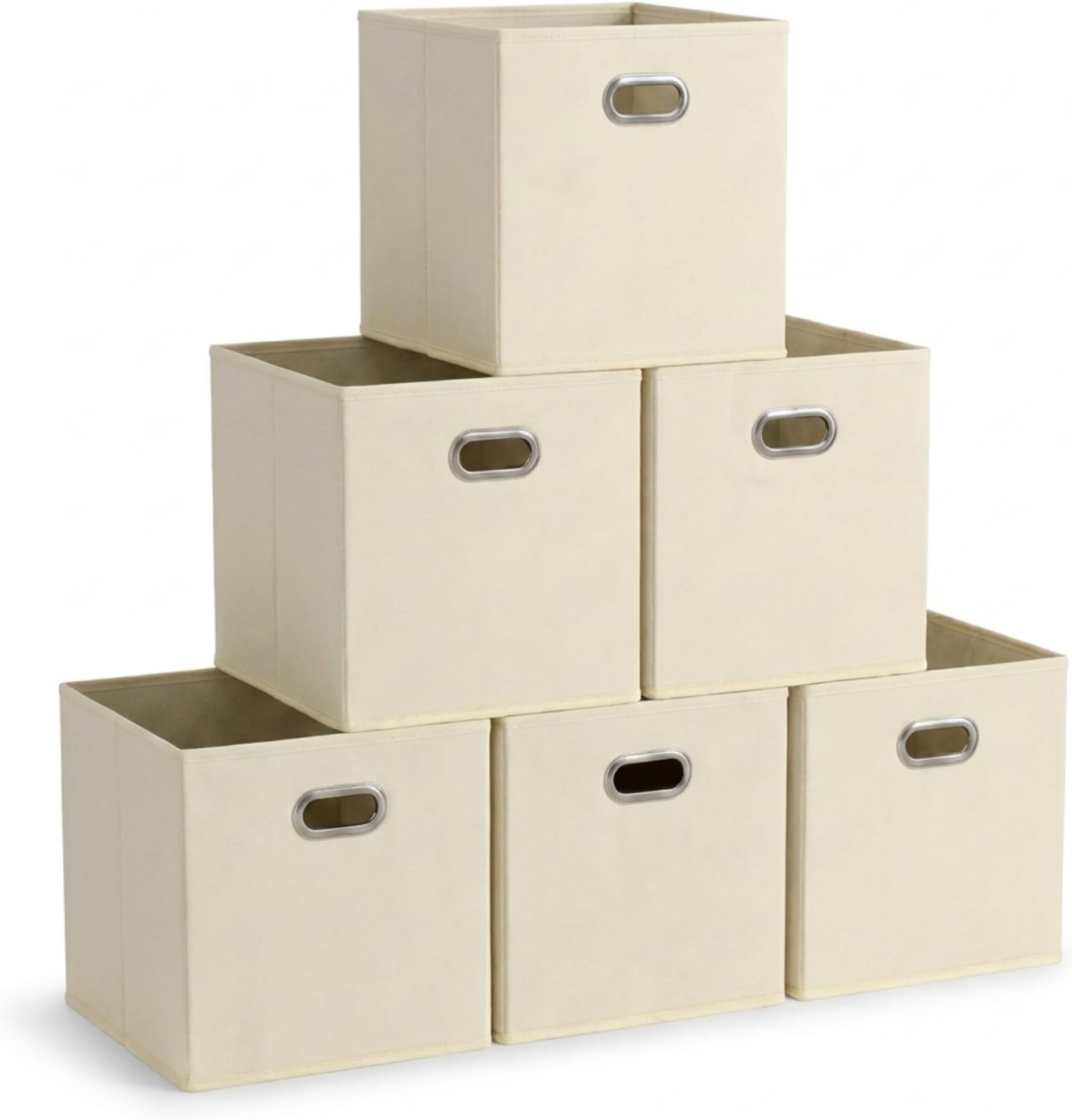 82-1 Foldable Fabric Storage Bins | Set of 6 Cubby Cubes with Handles | Natural