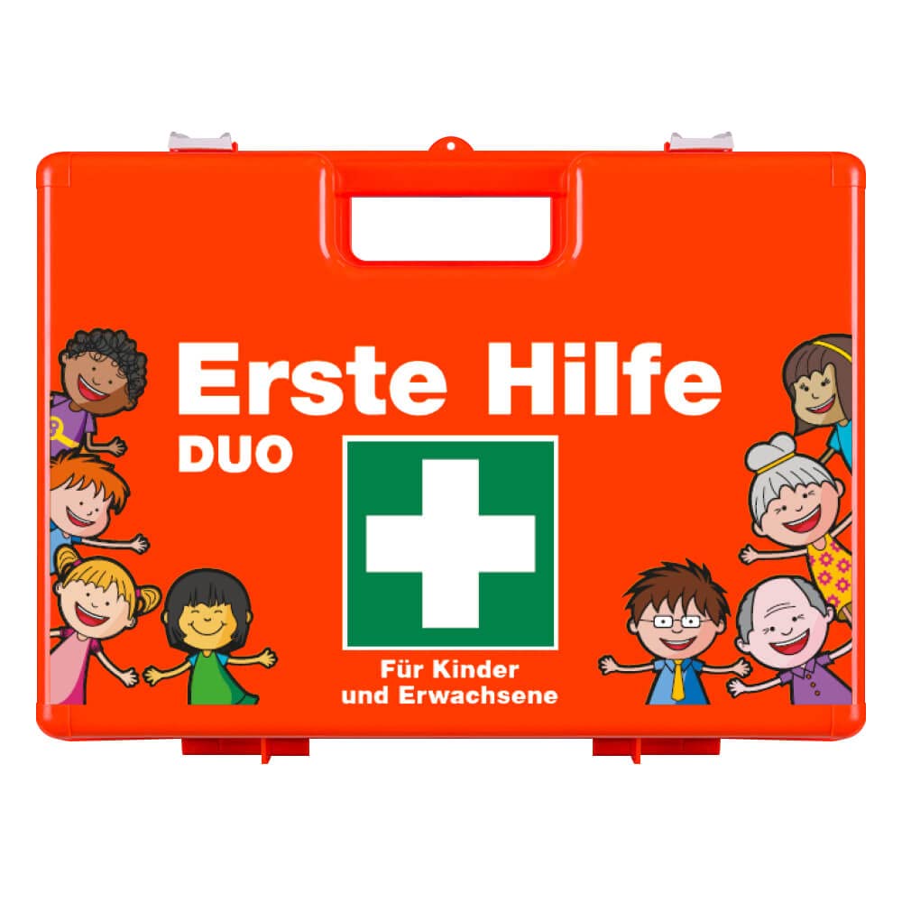Erste-Hilfe-Koffer DUO Kinder + Erwachsene, orange, 43 x 15 x 33,5 cm, gefüllt aus Kunststoff, Art.-Nr. 609629 | Verbandskasten | Notfallkoffer | Erste Hilfe Kasten