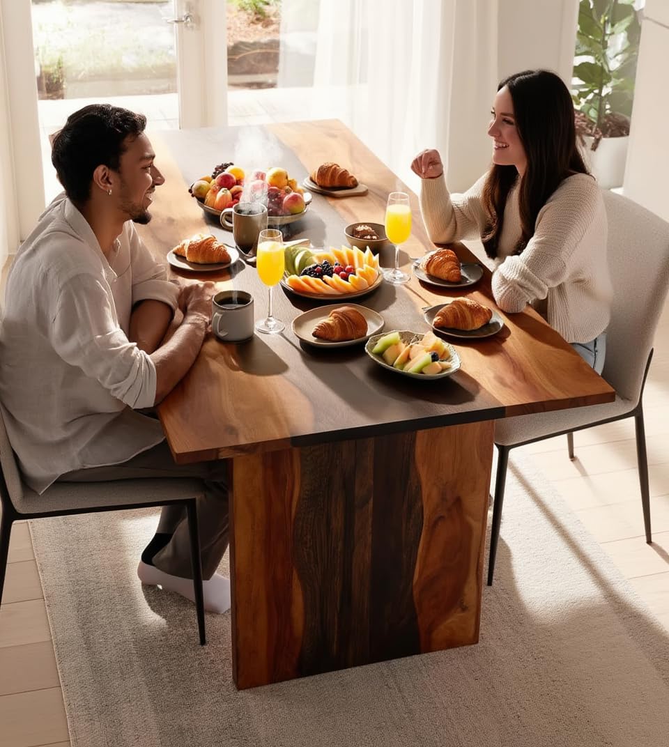 Solid Wood Dining Table for Home | Modern Dining Room Furniture | Wooden Kitchen Dining Set | Contemporary Dinner Space for Living Area | Sturdy Minimalist Home Design | Natural Finish-image-30