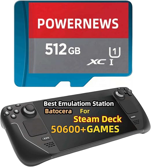 512GB Retro Game Card for Steam Deck - 50600+ Plug and Play Video Games, Included Emulator Console, Batocera 39 Game System Compatible