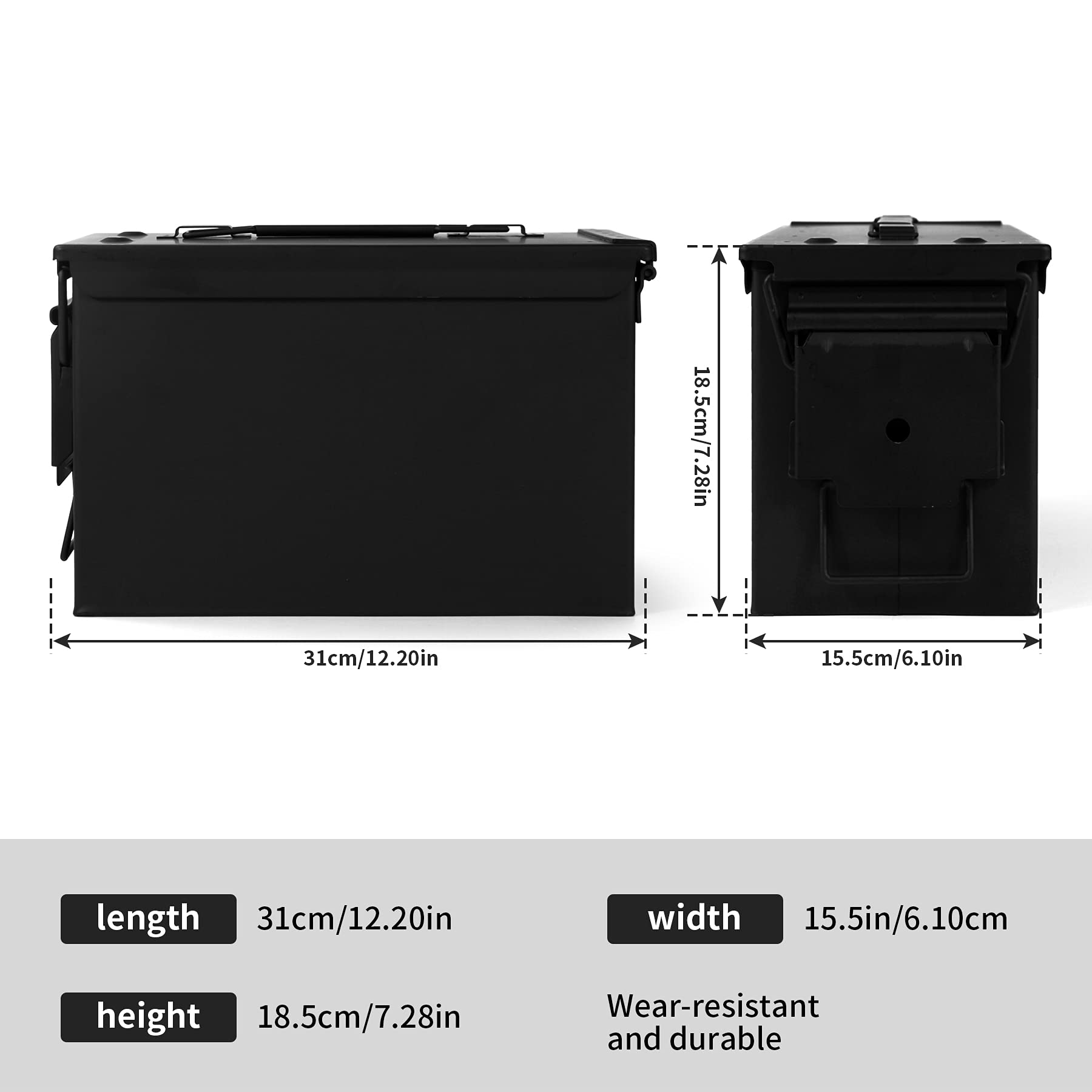 GUGULUZA Caja de Municiones de Metal Estanqueidad Caja de Almacenamiento Ammo Box, Negro - 50CAL