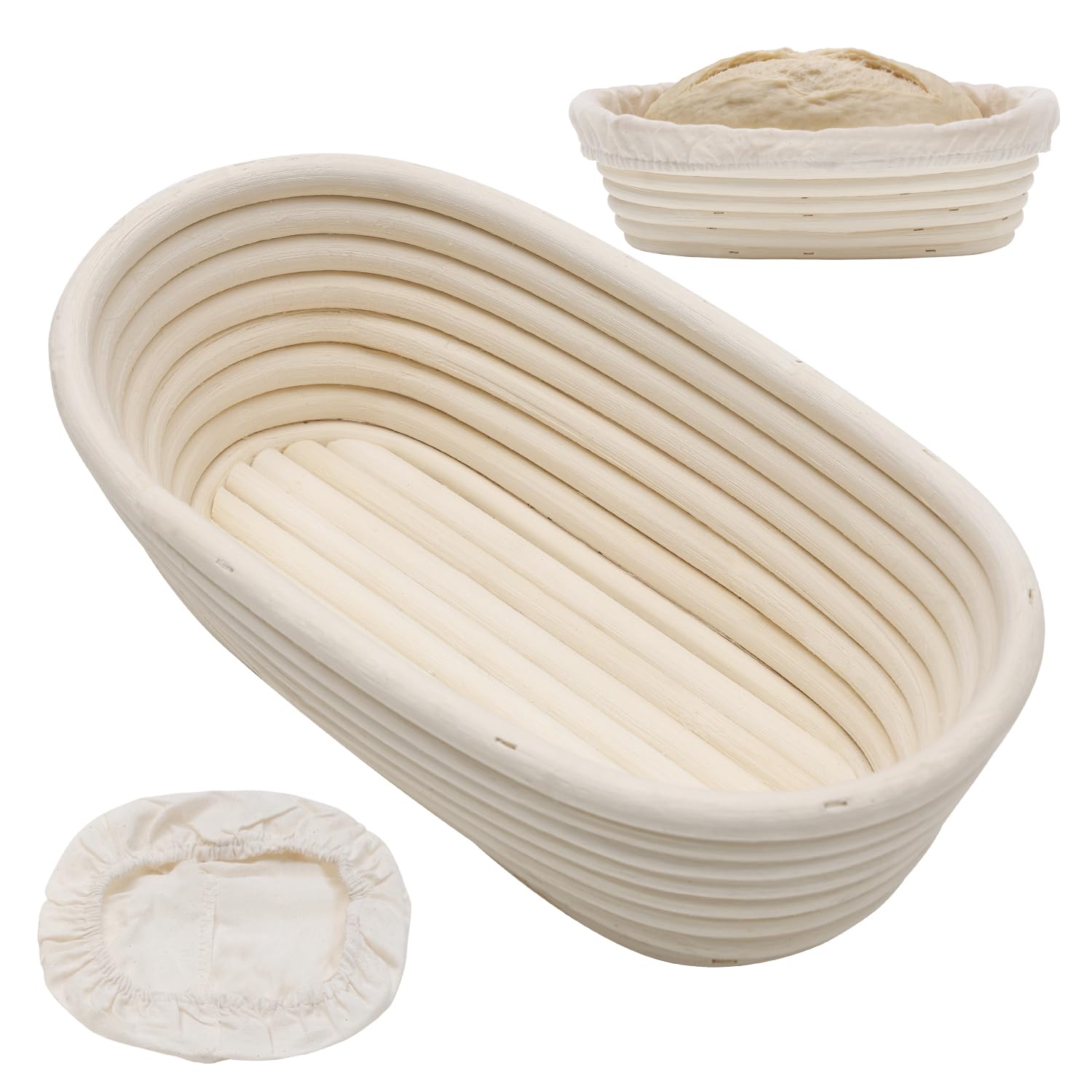 DARDVORLAG Gärkörbchen Oval 25cm mit Leinenbezug – Banneton aus 100% Rattan,Gärkorb für Sauerteigbrot 300–400g,Brotkorb für gleichmäßige Gärung & knusprige Kruste,Brotback Zubehör