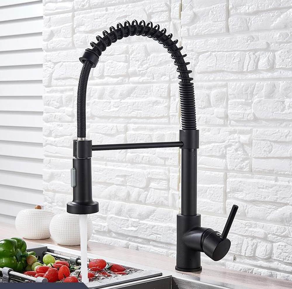 BHFPFZA Modern Matte Black Kitchen Sink Faucet with Pull Down Sprayer Single Handle Mixer Tap with 360 Rotation
