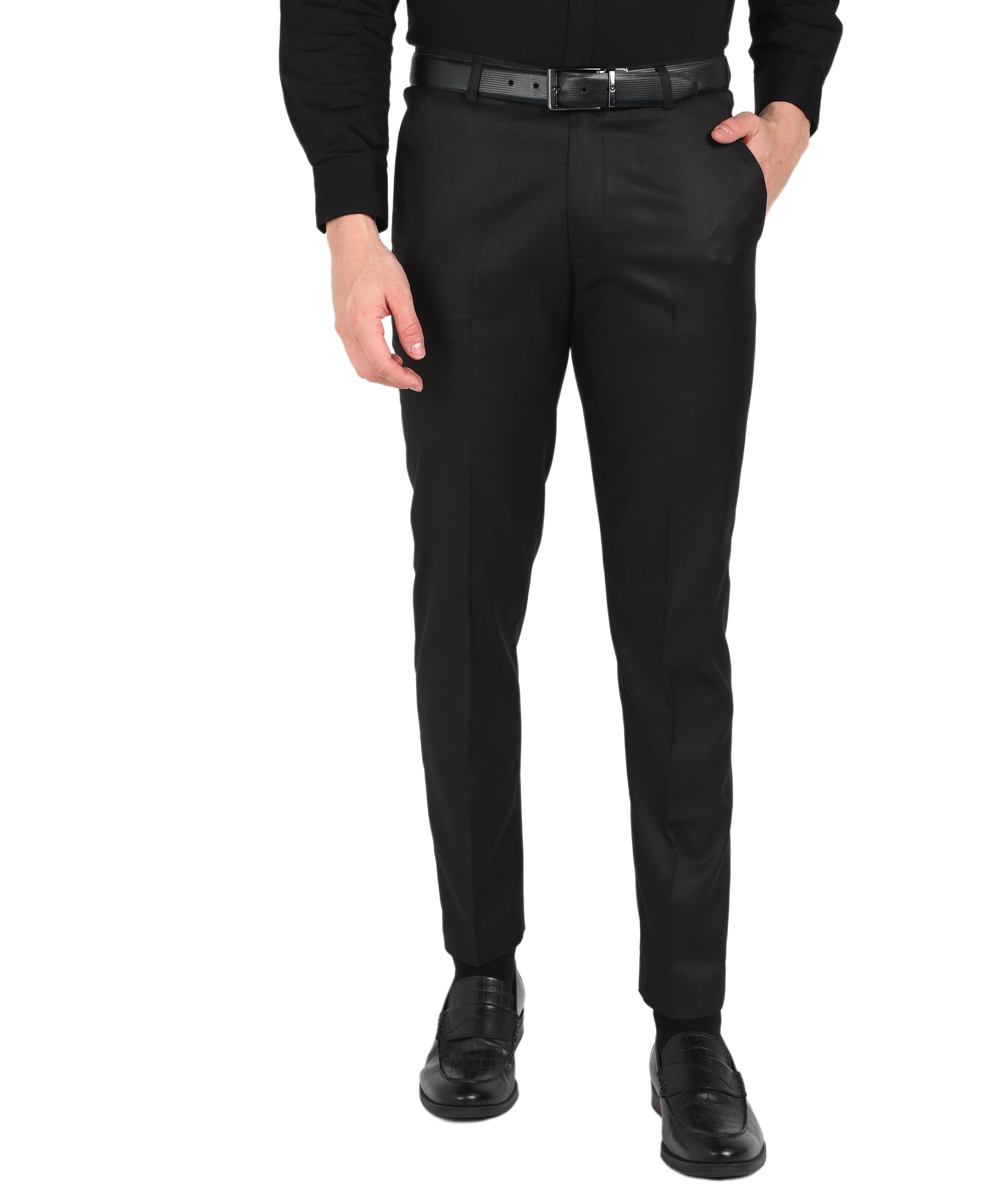 sam & jack Black Colored Polyviscose Regular Fit Men's Formal Trousers-picture-10