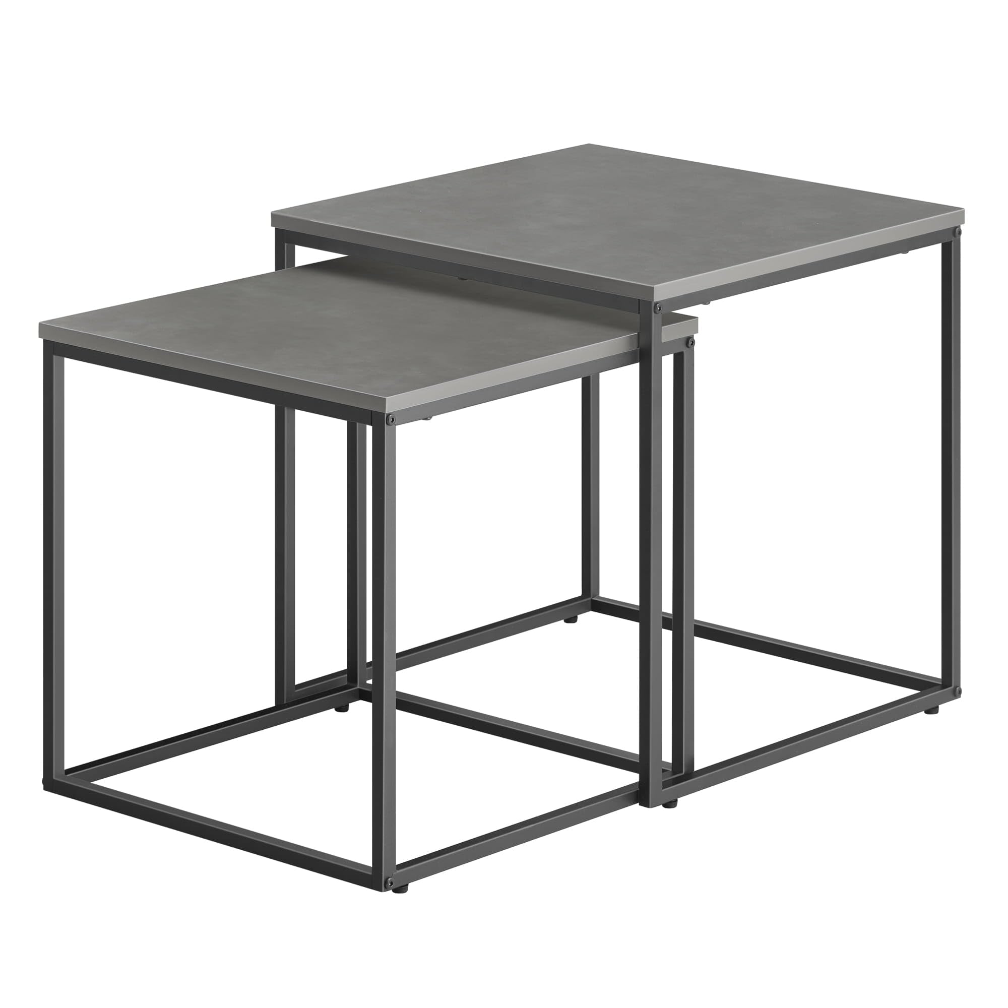 Home Collective Lot de 2 tables basses carrées Loft Design 2 en 1 - Surface résistante aux rayures - Salon - 50 cm et 45 cm de large - Gris ciment avec pieds noirs