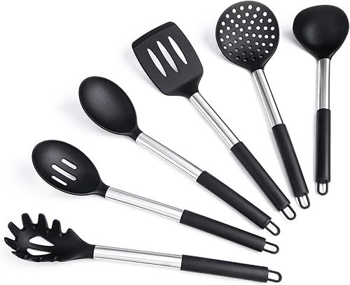 Miniatura 7 de Culinary Couture Juego de 24 utensilios de cocina de acero inoxidable negro y silicona, utensilios de cocina resistentes al calor, utensilios de