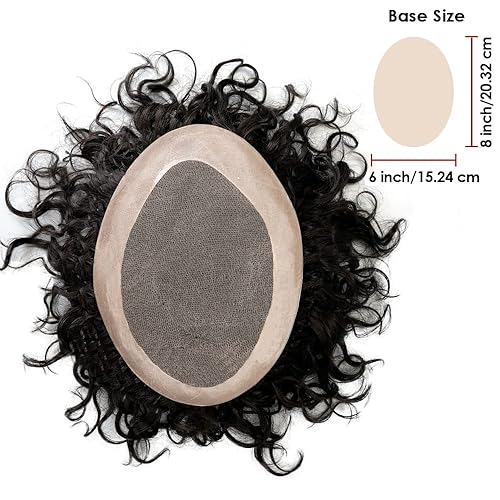 Miniatura 2 de Lordhair Mens Weave 6 * 8 "unidad de cabello humano negro 0.787 in rizado sistema de cabello para hombre con 1" PU recubierto perímetro toupee