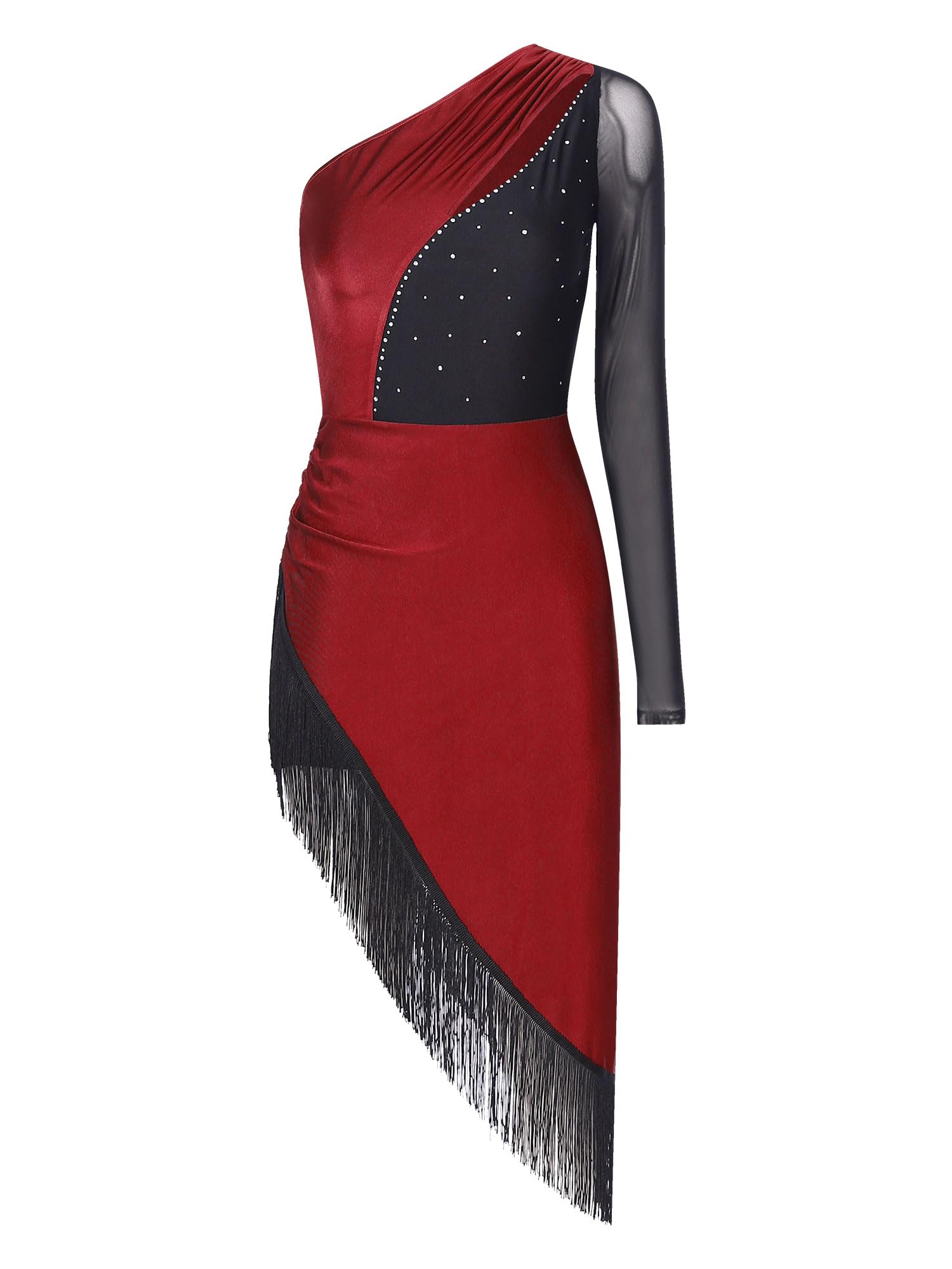 Alvivi Vestido de Baile Latino Tango Mujer Manga Larga Maillot Danza Ballet Flecos Disfraz Competición