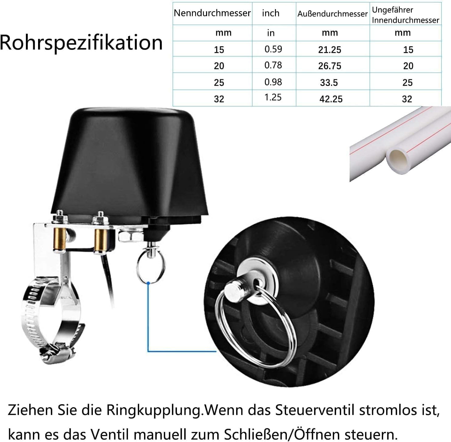 UseeLink Smart Water Valve, bezprzewodowy zawór wodny, zawór Wi-Fi, inteligentny zawór wodny, automatyczny zegar nawadniania zaworu kulowego, kompatybilny z Alexa i Google