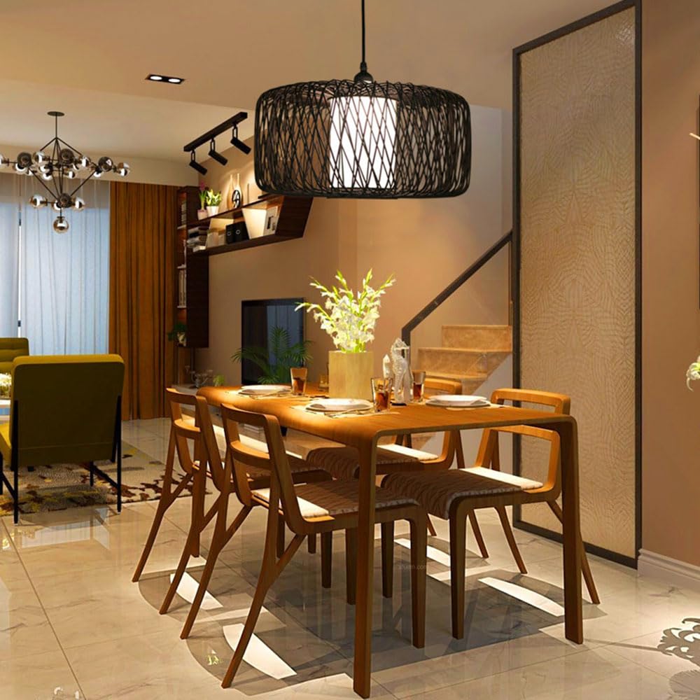 Lampadario in Vimini in Stile Sud-EST Asiatico, lampadario in Vimini costiero, Paralume Intrecciato a Nido d'uccello in Stile Giapponese, Lampada da soffitto a soffitto a 1 Luce, per Cucina, ingr