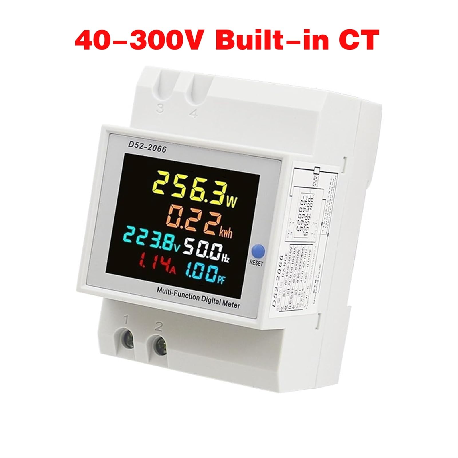 Single Phase Energy Meter Din Rail Electricity Usage Monitor AC 40-300V 100A Voltmeter Ammeter Watt Kwh Frequency Power Meter(40-300V Built-in CT)