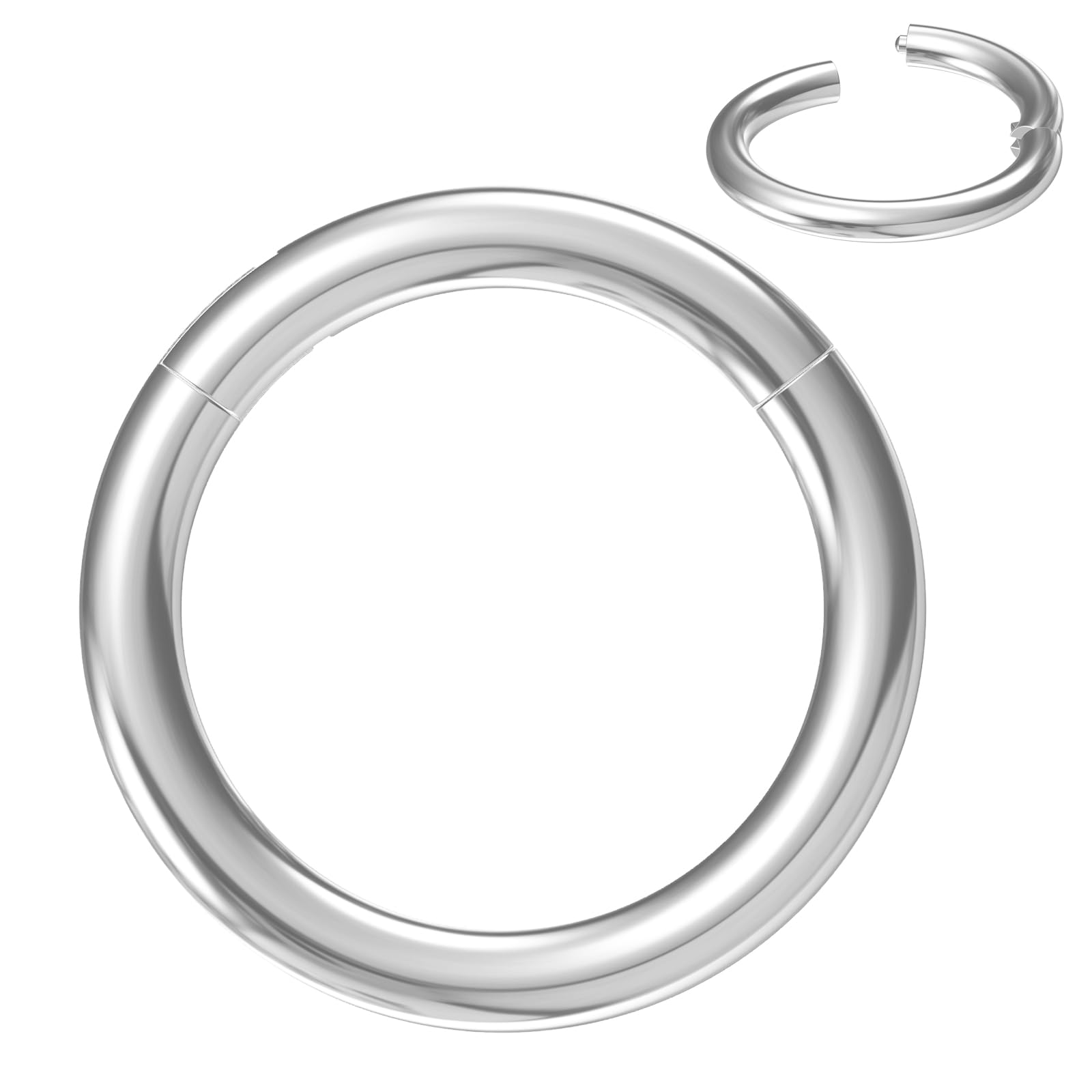 Body CAC 0.8mm/1.0mm/1.2mm/1.6mm/2.0mm/3.0mm/4.0mm/5.0mm/6.0mm Steel Hypoallergenic Clicker Hinged Nose Septum Ring Hoop with Colour Gold-Silver tone-Black-Rose gold — view 25