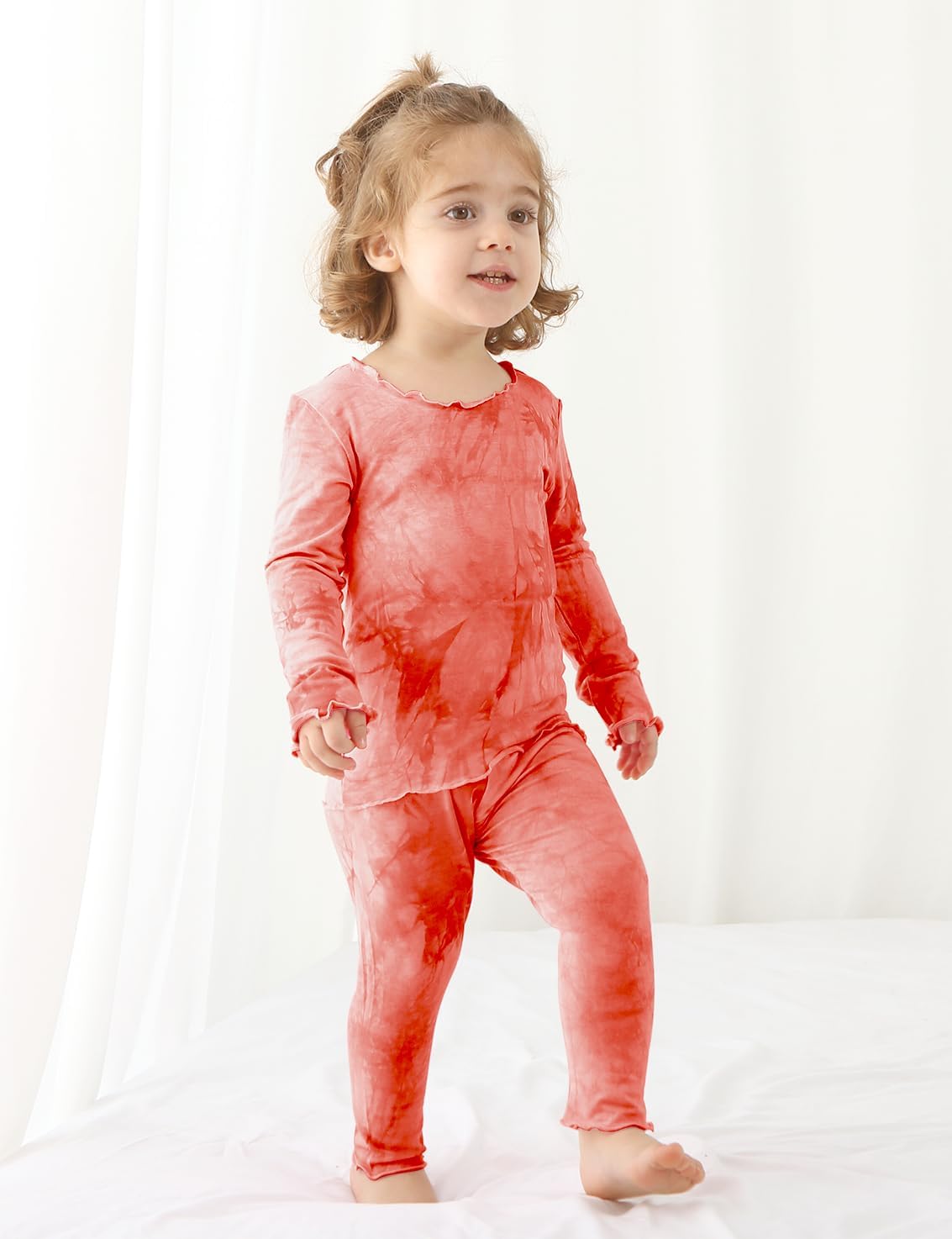 Jimonda Kids Toddler Soft Rayon From Bamboo Pajamas Long Sleeve Boys Girls Sleepwear Outdoor 4pcs Set Tops&Pants Tie Dye Pj - Image 3