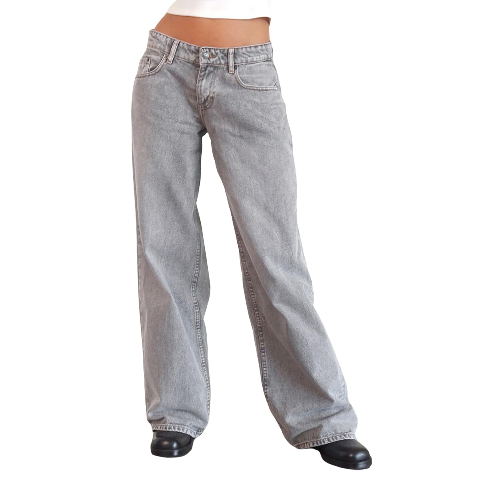 Pivanzore Women Wide Leg Jeans Casual High Waist Baggy Boyfriend Denim Pants Y2K Straight Streetwear Jeans Mom Jeans Trousers