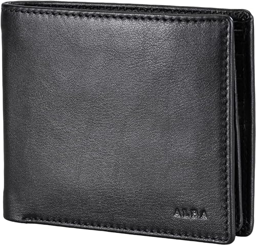 Alba Classic Bifold Nappa Leather Wallet For Men Handmade II Minimalist II RFID Protected (Black)