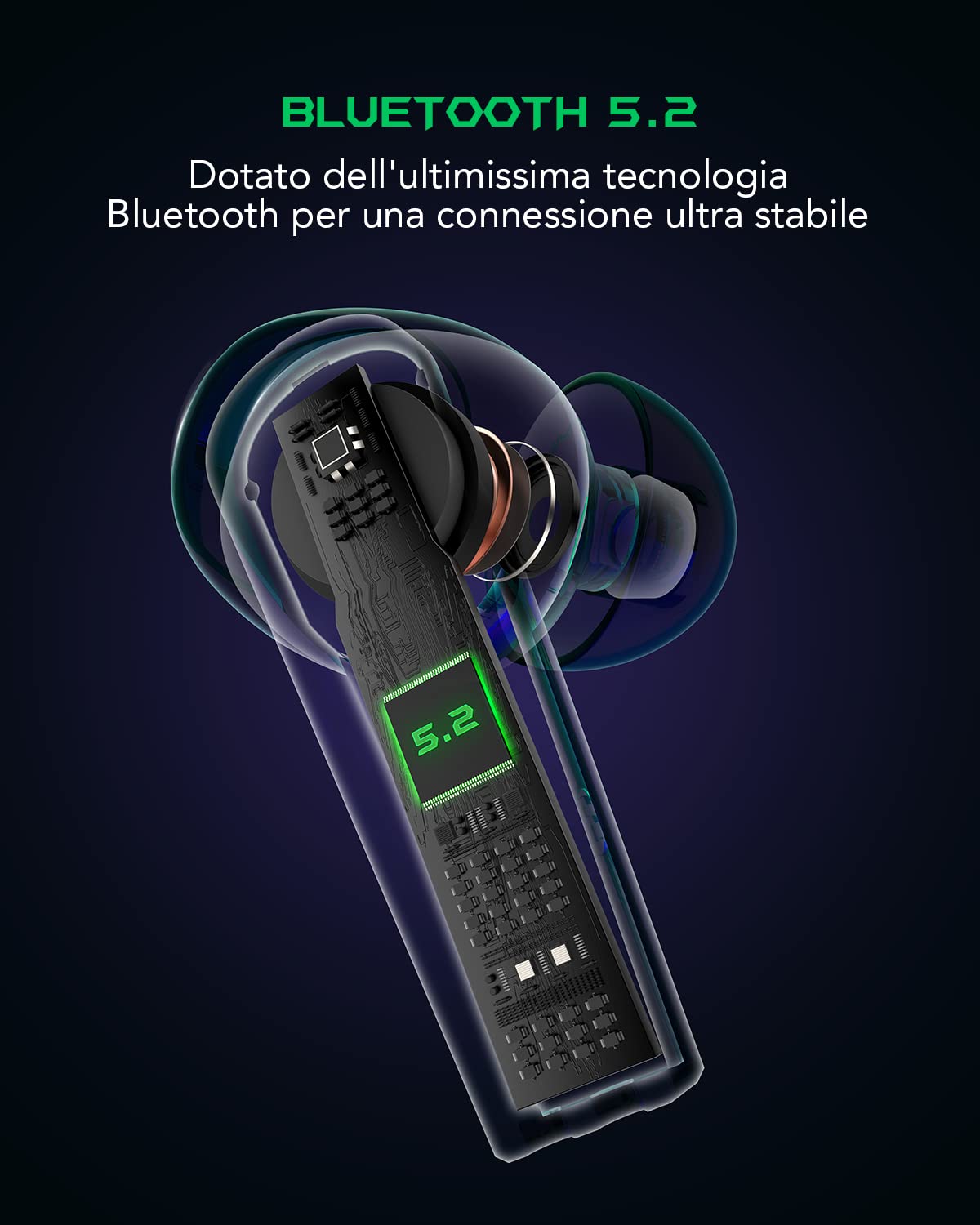 Black Shark Cuffie Bluetooth con Latenza Ultra Bassa da 35ms, Auricolari Bluetooth con Suono Premium, Bluetooth 5.2, Driver da 10mm, 4 Microfoni Ultrachiari, Impermeabilità IPX5, 20 ore di Gioco