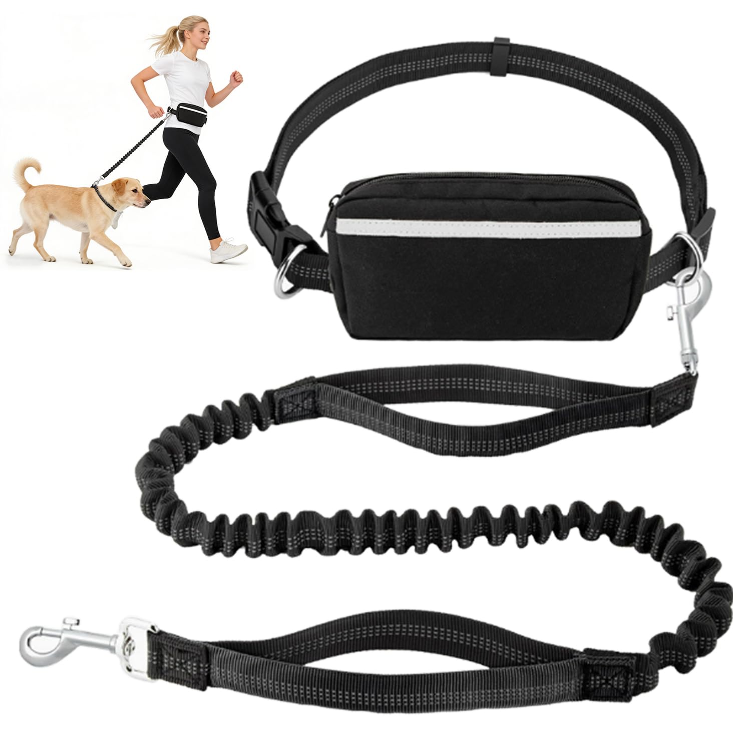 Befurglor Hands Free Dog Lead, Dog Running Lead with Adjustable Waist Belt and 115-175cm Shock Absorbing Bungee, Medium Large Dogs Leash for Walking, Jogging, Hiking (Black)