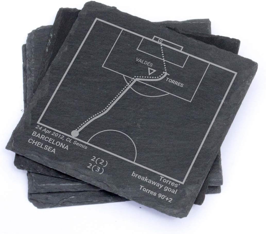 Greatest Chelsea Plays: Slate Coasters (Set of 4) | Best Gift Idea for Sports Lovers | Chelsea Historic Moments Gifts
