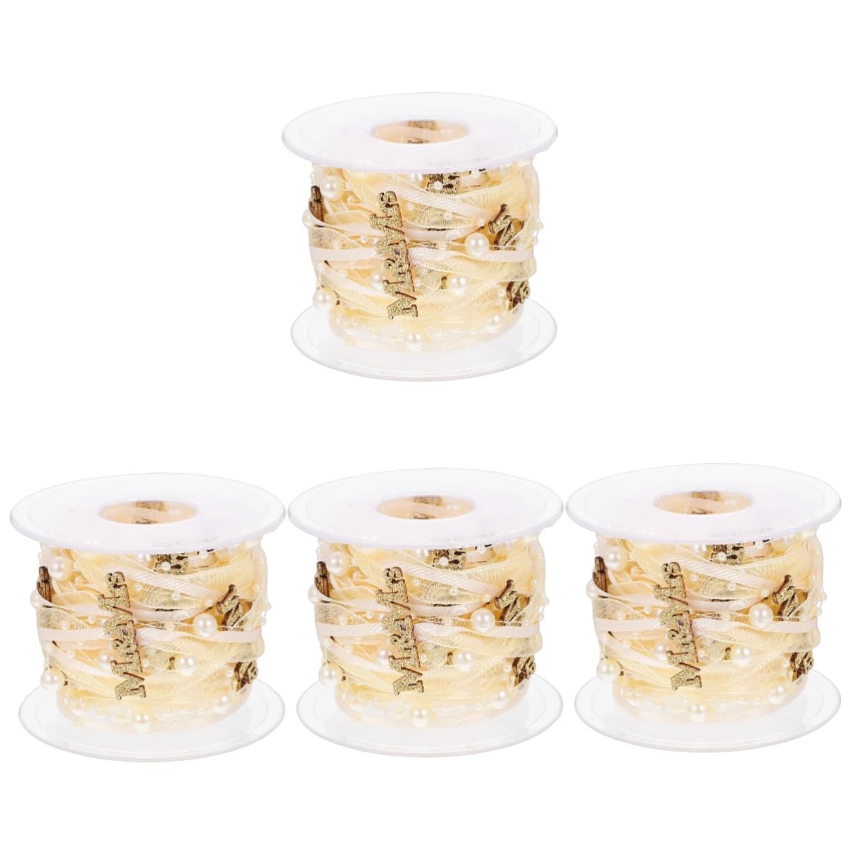 Housoutil 4 Rollen Hochzeitsdekorationsband Braut- wünschen dekorativ Stoffbänder Party groß Drahtband für Kränze DIY -Band Hochzeitsbänder gewebte Bänder Band für Ornamente Polyester Golden