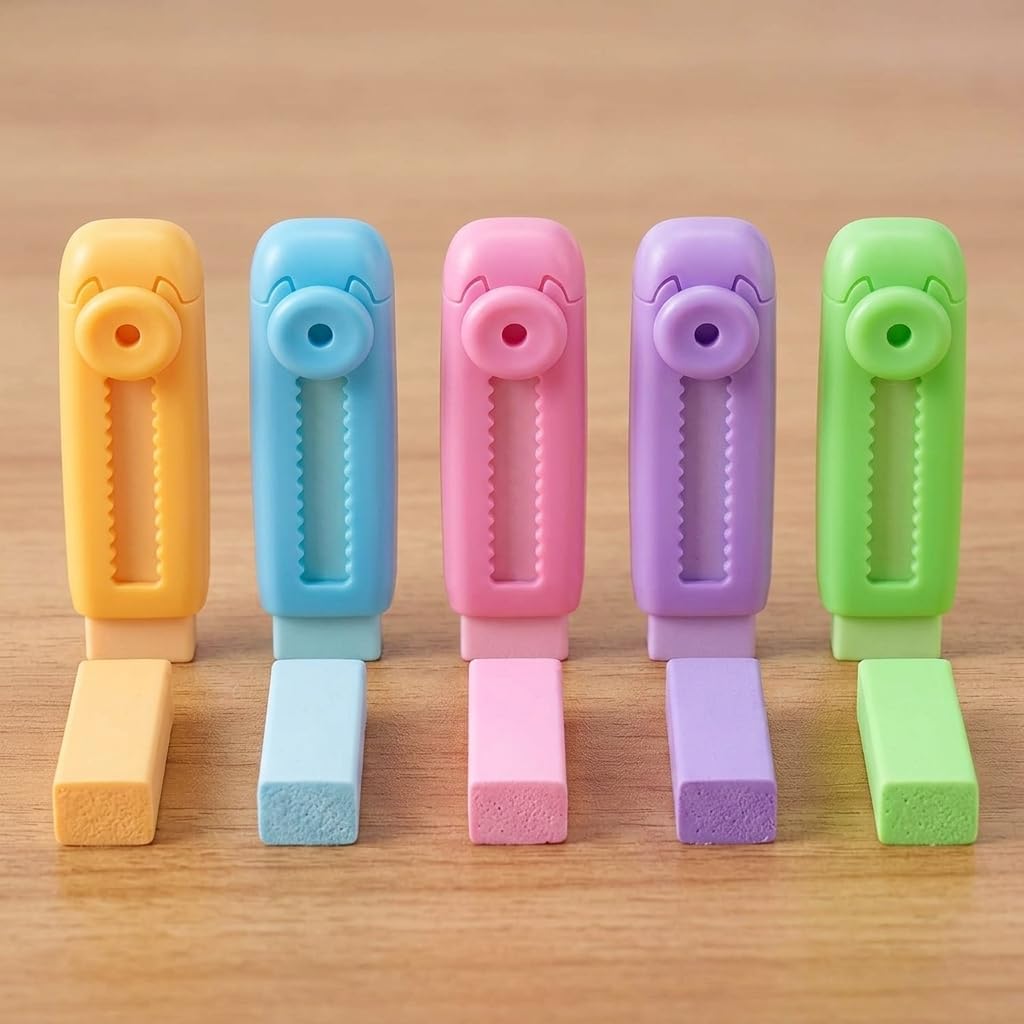 Retractable Pencil Eraser with Holder Push Pull Refillable Set