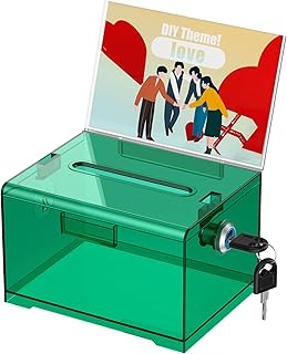 Uniclife Acrylic Donation Box with Lock and Sign Holder Clear Green Ballot Box with Slot Plastic Suggestion Boxs Tip Jar Cash Storage Container Drop Boxs for Fundraising Voting, 6.2" x 5" x 4"