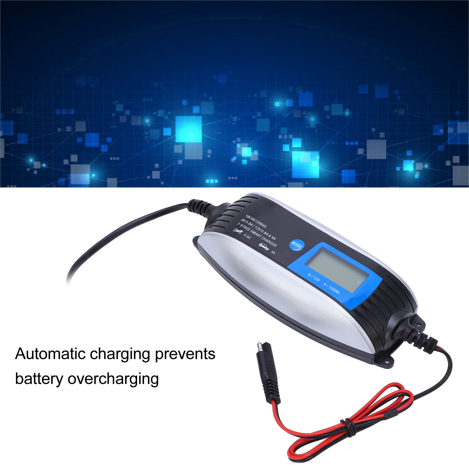 ViaGasaFamido 12 V 0,8A und 4A, 6 V 0,8A Auto -Batterieladegerät, Intelligent mit LCD -Display, Automatischer Batteriewächter, Rückwärts (EU-Stecker)