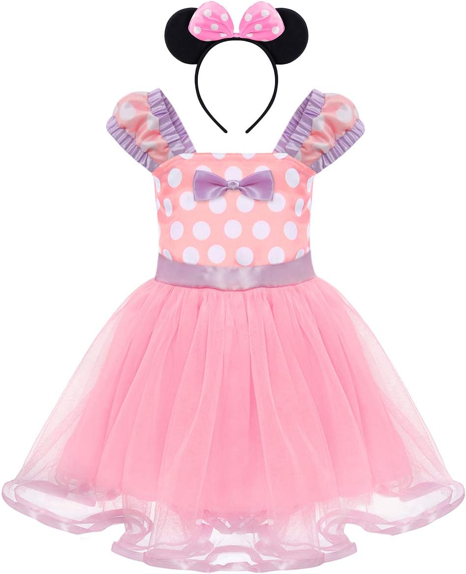 IBTOM CASTLE Girls' Polka Dots Princess Party Cosplay Pageant Fancy Costume Tutu Birthday Dress up+Ears Headband